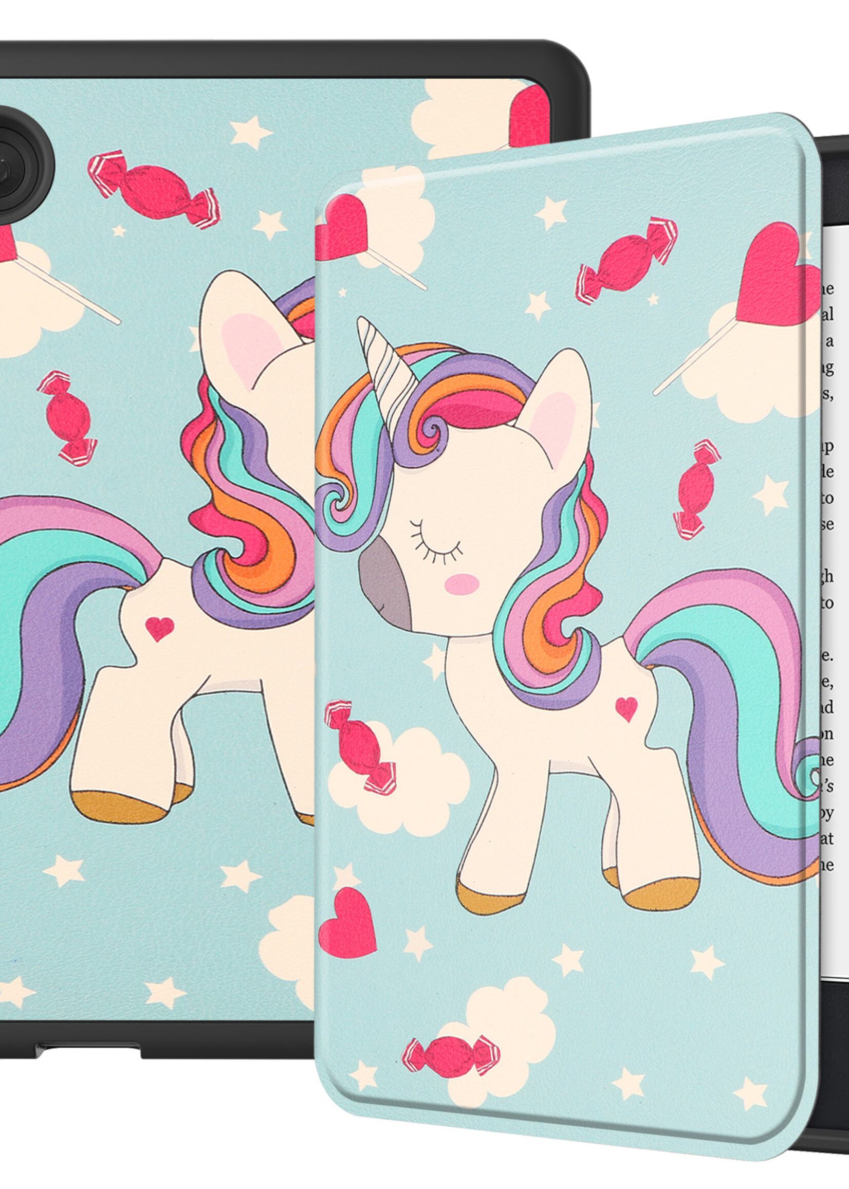 LUQ Hoesje Geschikt voor Kobo Clara 2E Hoes Bescherm Hoesje Case Luxe Sleep Cover Met Screenprotector - Eenhoorn