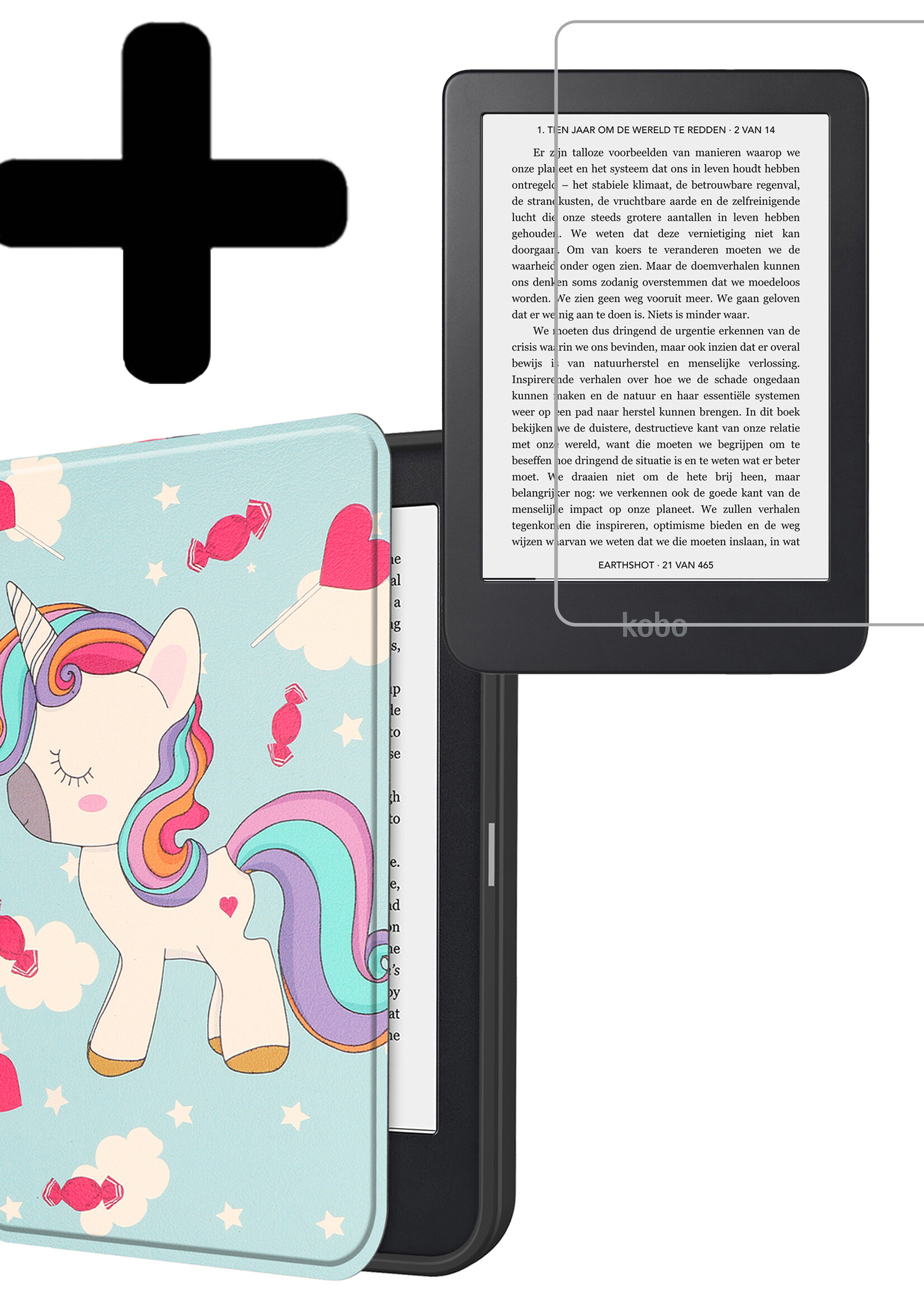 LUQ Hoesje Geschikt voor Kobo Clara 2E Hoes Bescherm Hoesje Case Luxe Sleep Cover Met Screenprotector - Eenhoorn