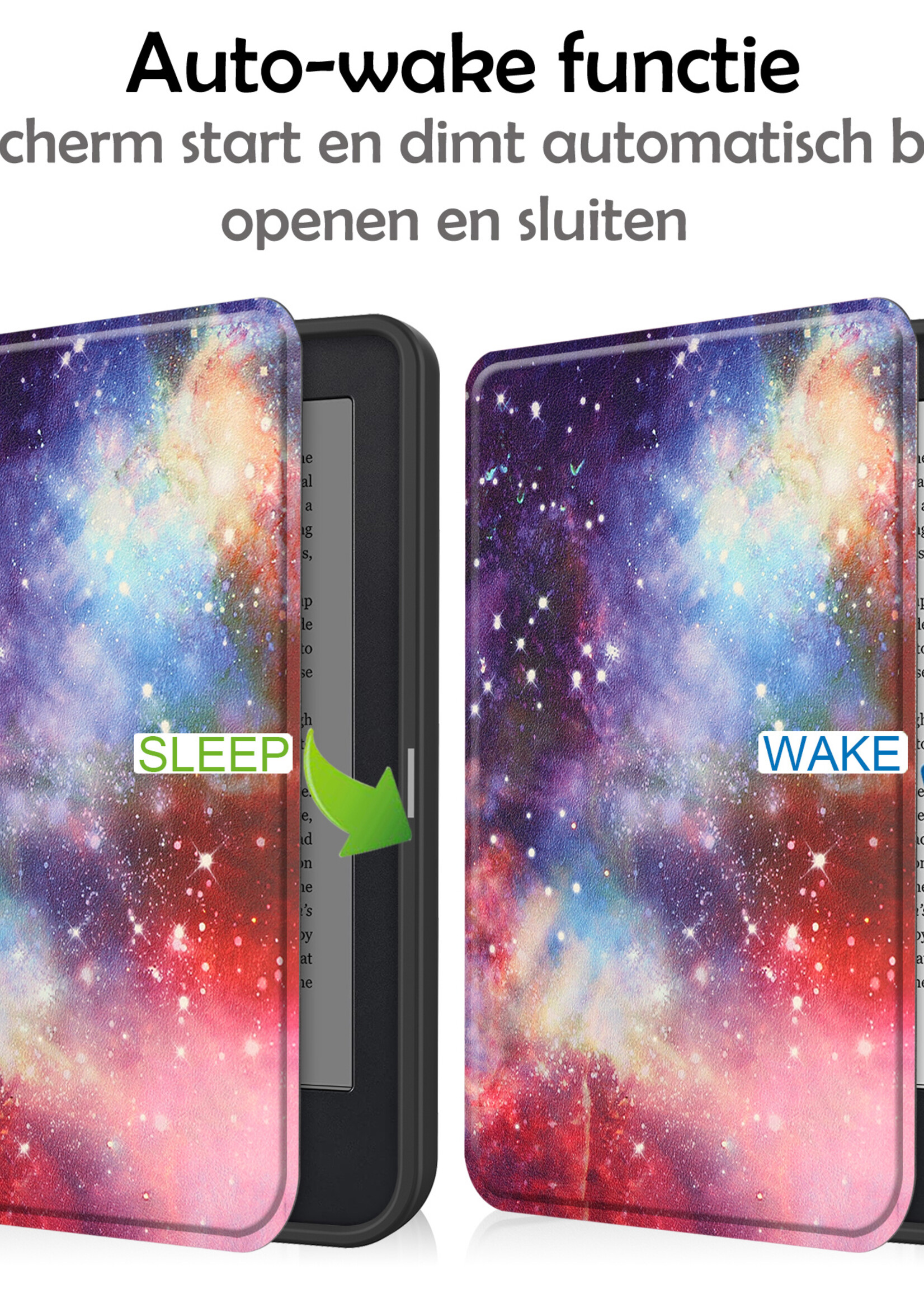 LUQ Hoesje Geschikt voor Kobo Clara 2E Hoes Bescherm Hoesje Case Luxe Sleep Cover Met Screenprotector - Galaxy