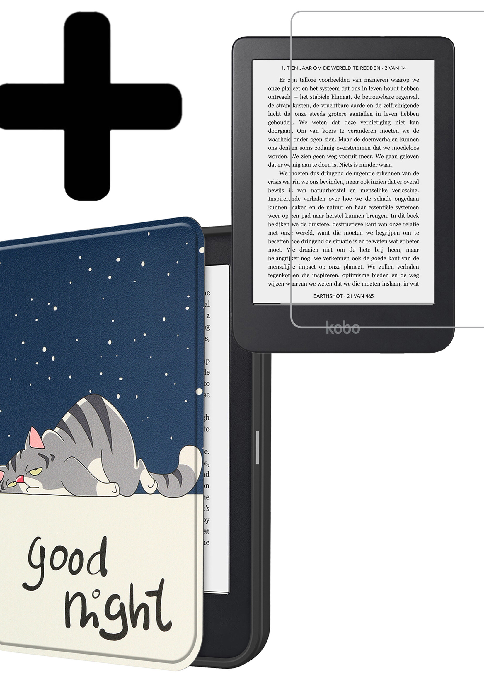LUQ Hoesje Geschikt voor Kobo Clara 2E Hoes Bescherm Hoesje Case Luxe Sleep Cover Met Screenprotector - Kat