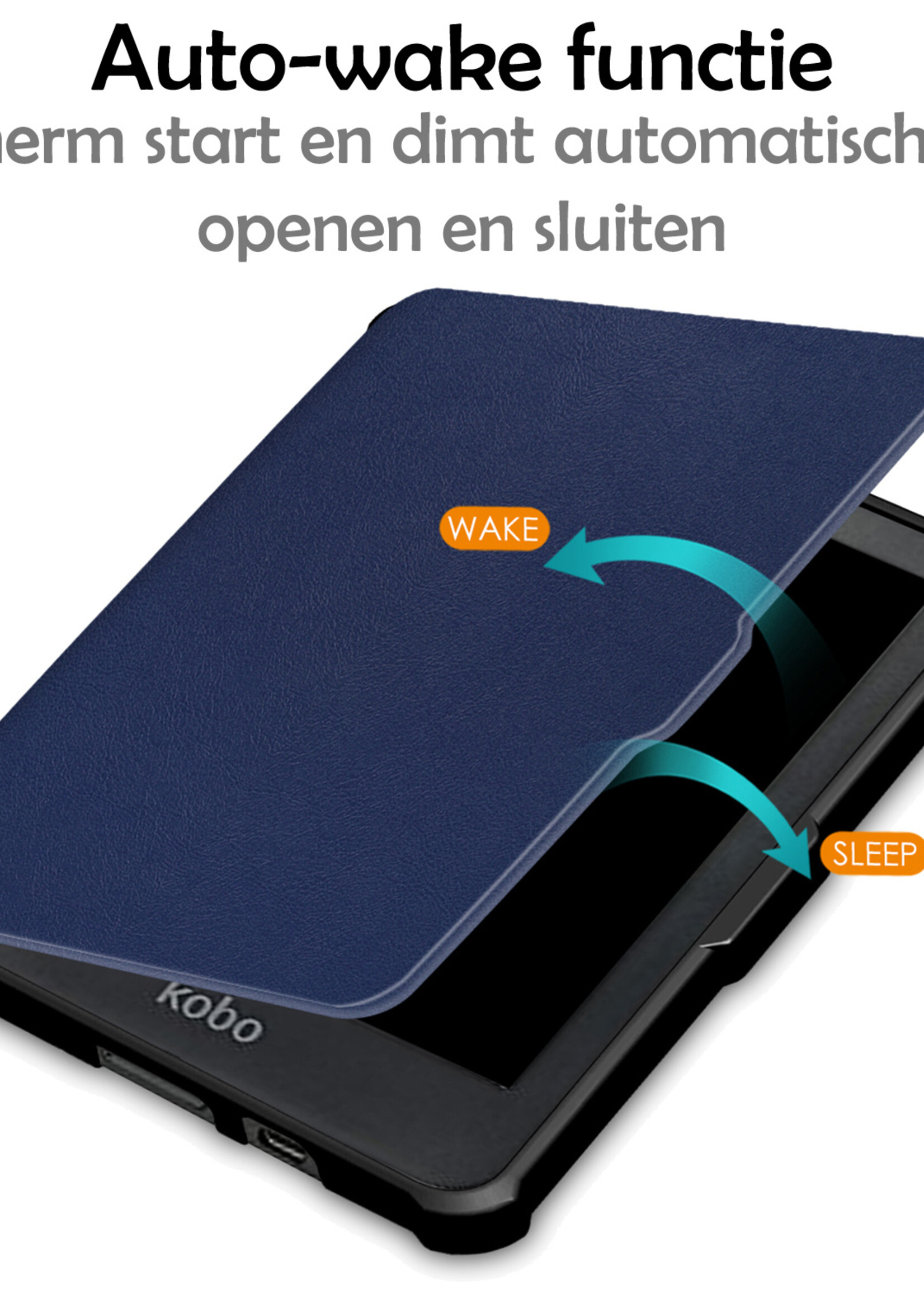 LUQ Hoesje Geschikt voor Kobo Clara HD Hoes Bescherm Hoesje Case Luxe Sleep Cover Met Screenprotector - Donkerblauw