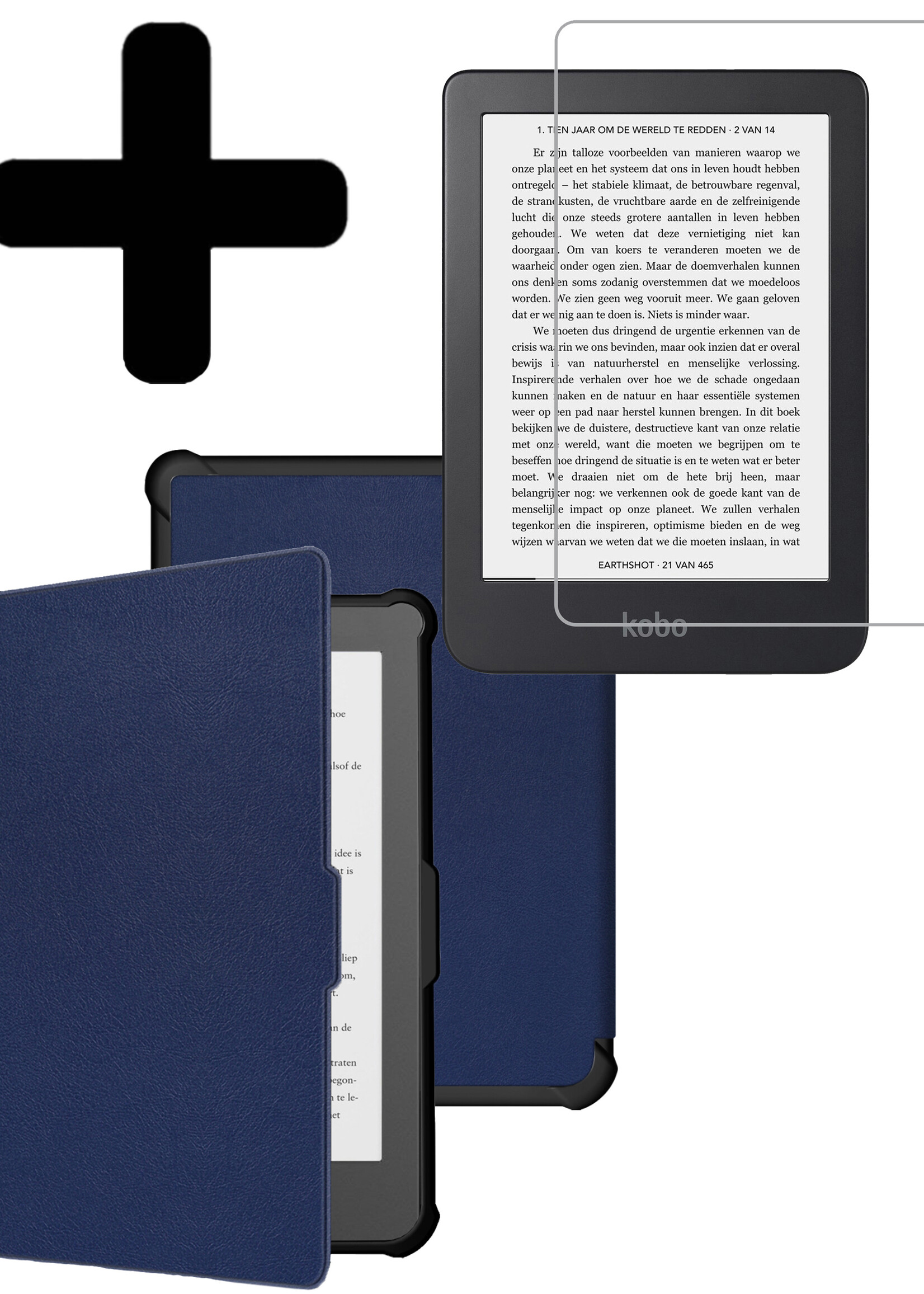 LUQ Hoesje Geschikt voor Kobo Clara HD Hoes Bescherm Hoesje Case Luxe Sleep Cover Met Screenprotector - Donkerblauw