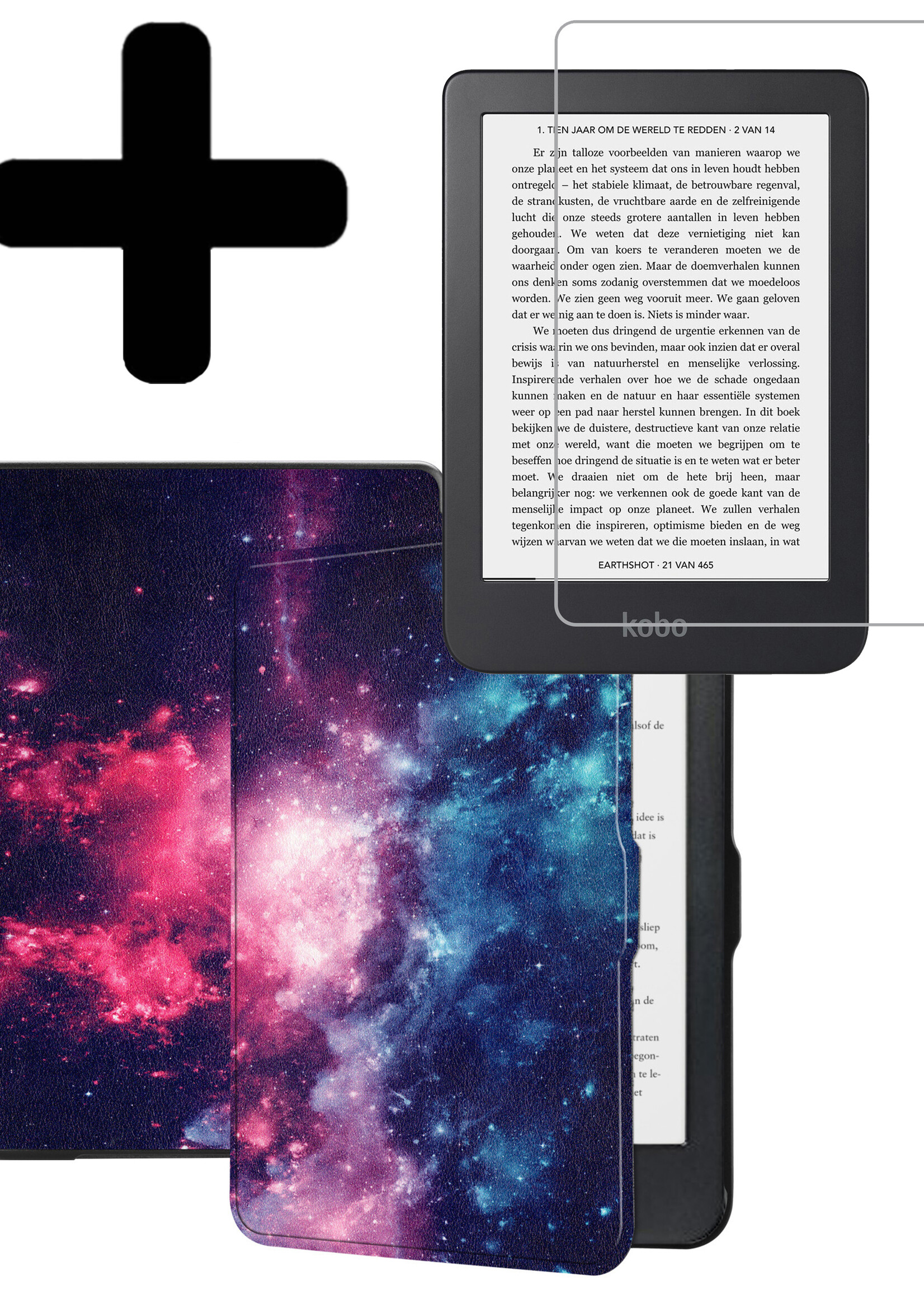 LUQ Hoesje Geschikt voor Kobo Clara HD Hoes Bescherm Hoesje Case Luxe Sleep Cover Met Screenprotector - Galaxy