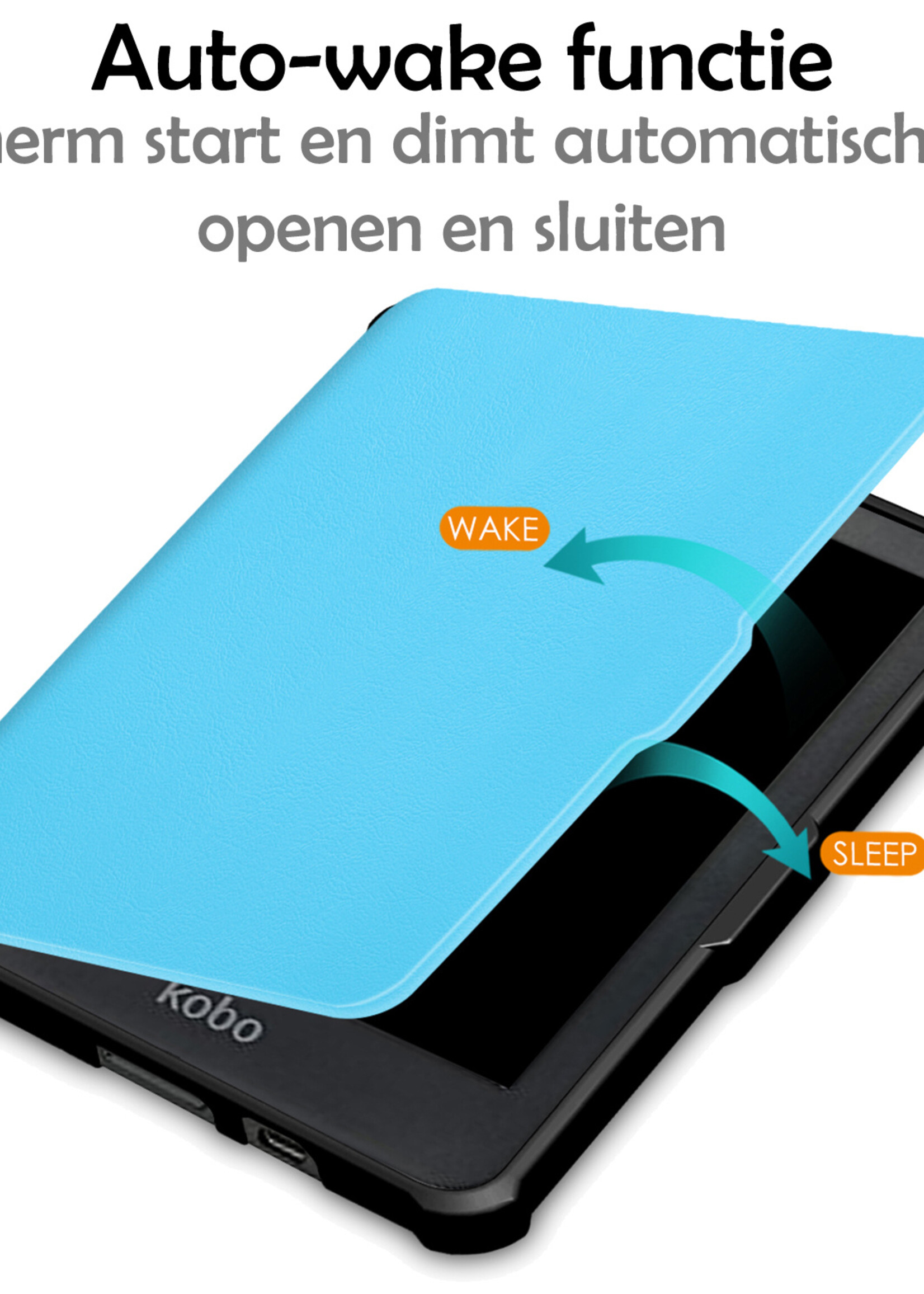 LUQ Hoesje Geschikt voor Kobo Clara HD Hoes Bescherm Hoesje Case Luxe Sleep Cover Met Screenprotector - Lichtblauw