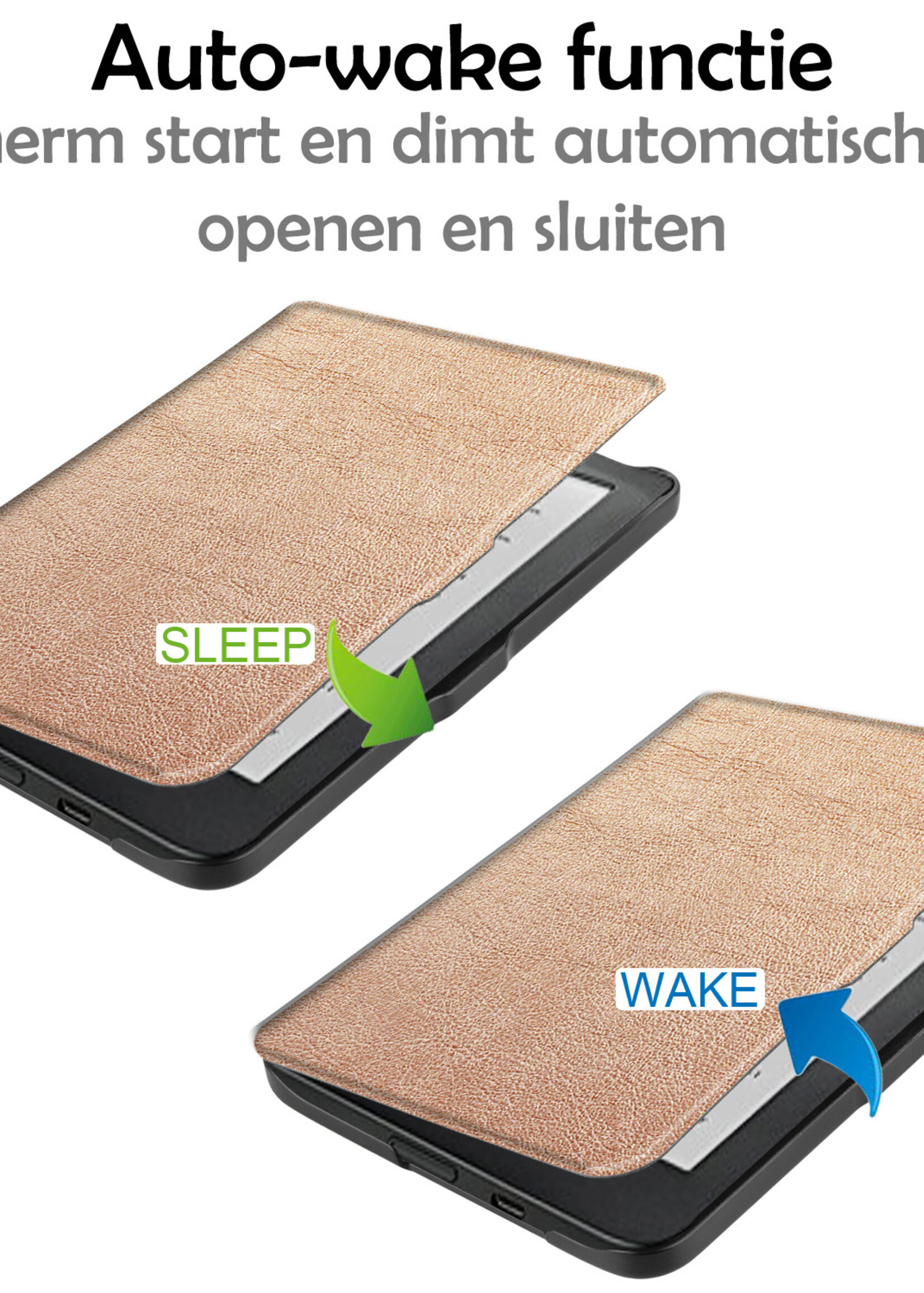 LUQ Hoesje Geschikt voor Kobo Clara HD Hoes Bescherm Hoesje Case Luxe Sleep Cover Met Screenprotector - Rosé Goud