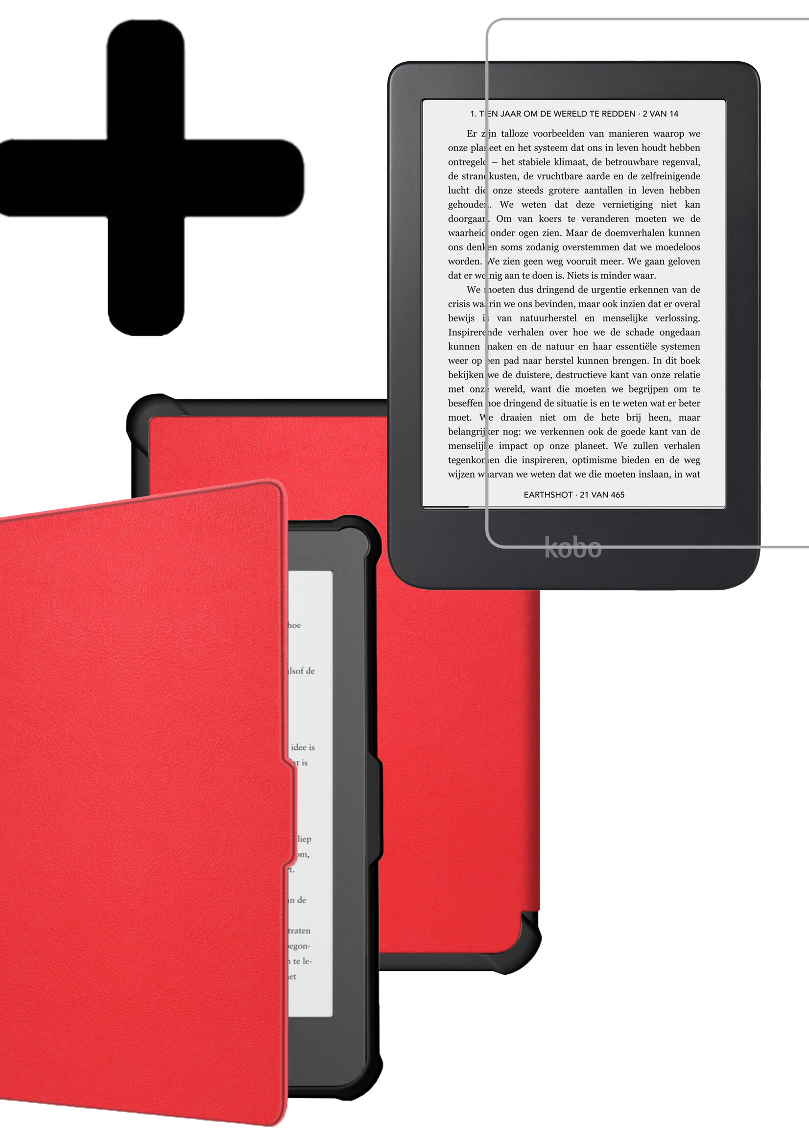 LUQ Hoesje Geschikt voor Kobo Clara HD Hoes Bescherm Hoesje Case Luxe Sleep Cover Met Screenprotector - Rood