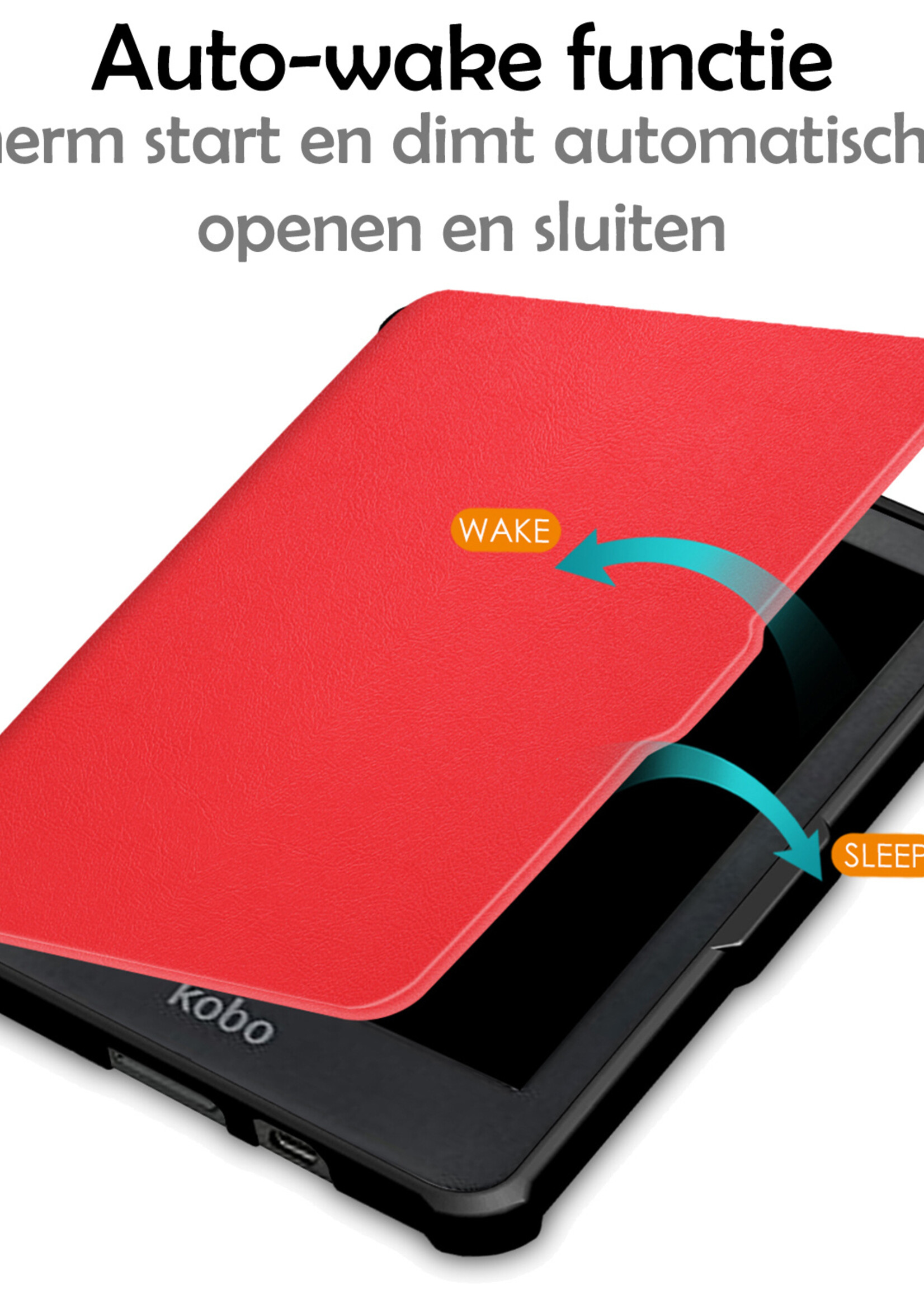 LUQ Hoesje Geschikt voor Kobo Clara HD Hoes Bescherm Hoesje Case Luxe Sleep Cover Met Screenprotector - Rood