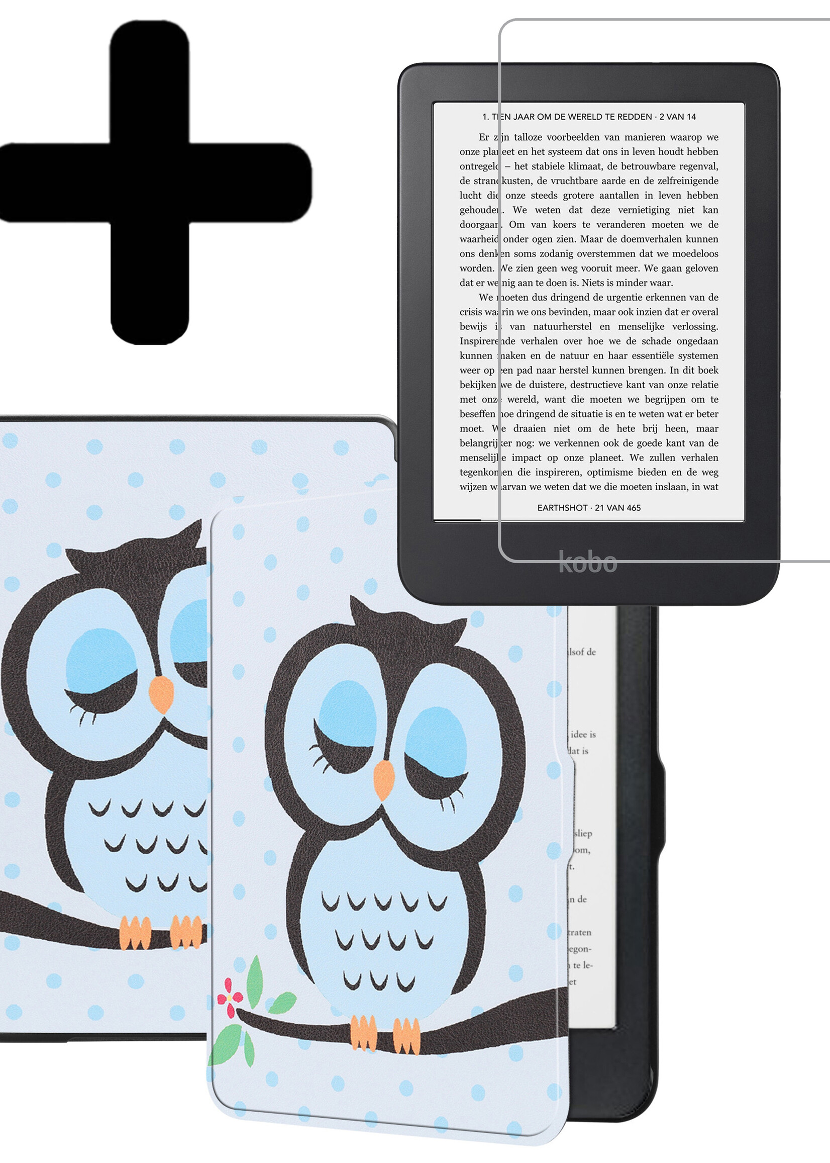 LUQ Hoesje Geschikt voor Kobo Clara HD Hoes Bescherm Hoesje Case Luxe Sleep Cover Met Screenprotector - Uil