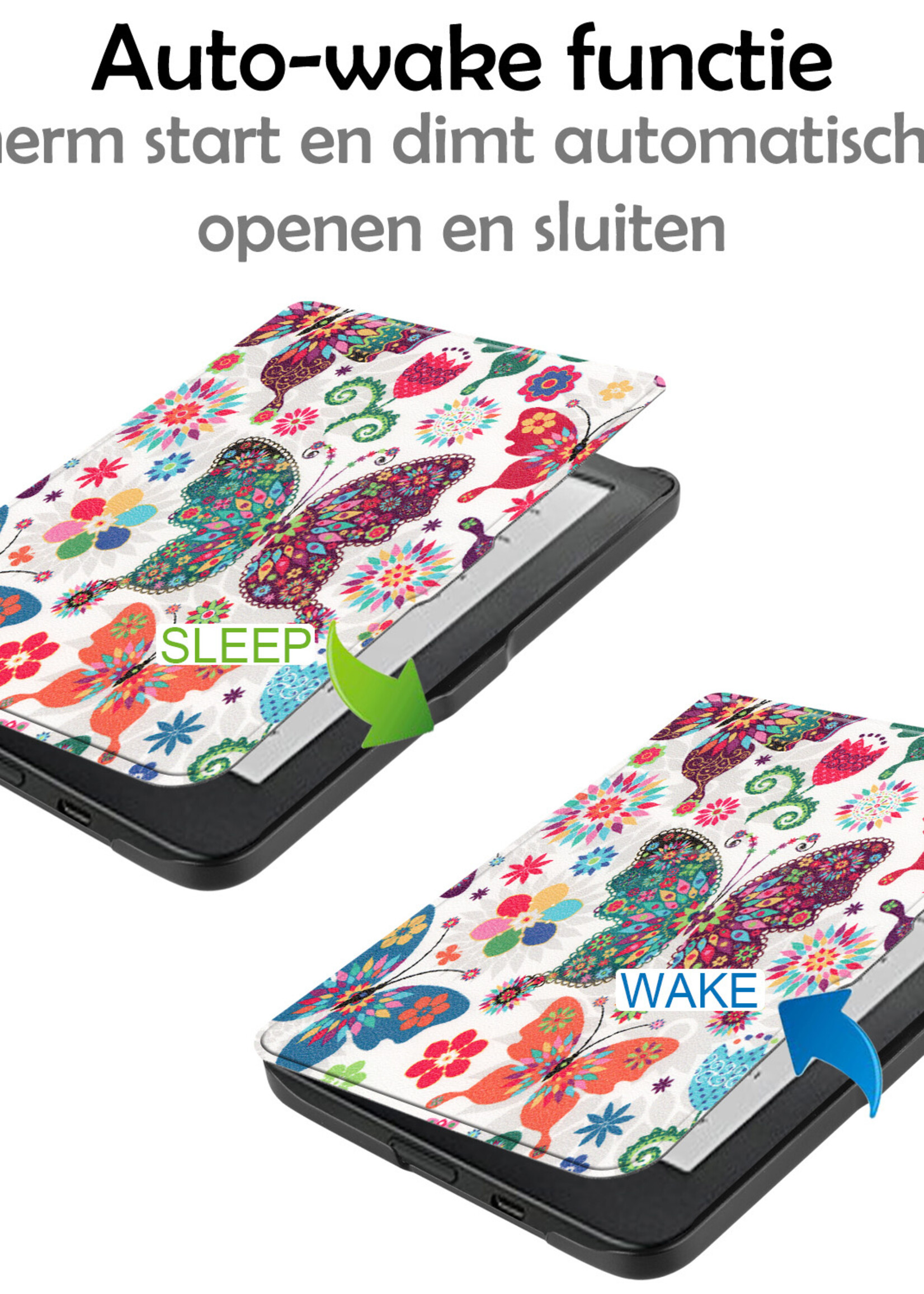 LUQ Hoesje Geschikt voor Kobo Clara HD Hoes Bescherm Hoesje Case Luxe Sleep Cover Met Screenprotector - Vlinders