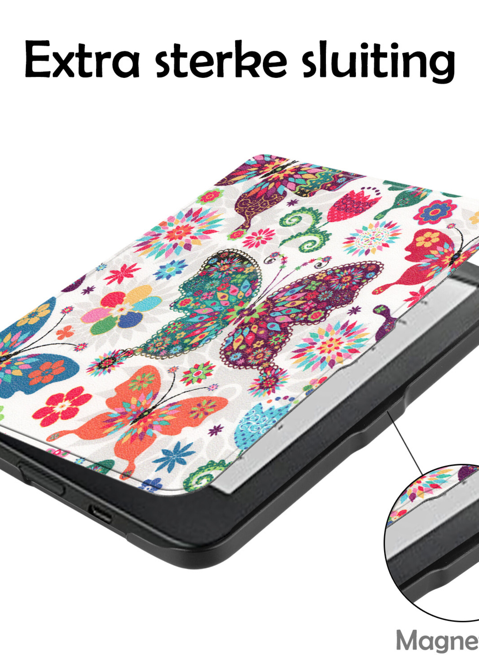 LUQ Hoesje Geschikt voor Kobo Clara HD Hoes Bescherm Hoesje Case Luxe Sleep Cover Met Screenprotector - Vlinders