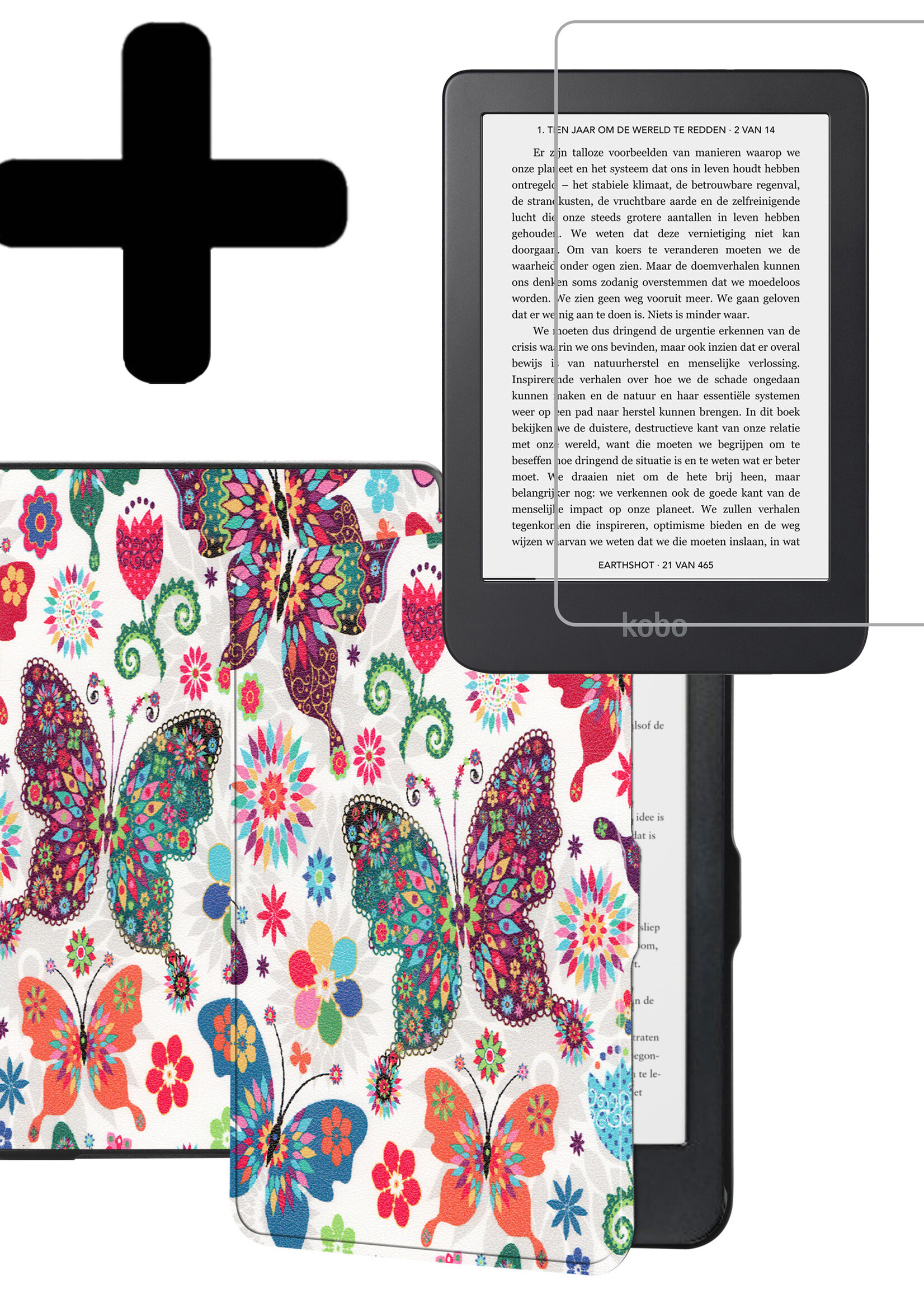 LUQ Hoesje Geschikt voor Kobo Clara HD Hoes Bescherm Hoesje Case Luxe Sleep Cover Met Screenprotector - Vlinders