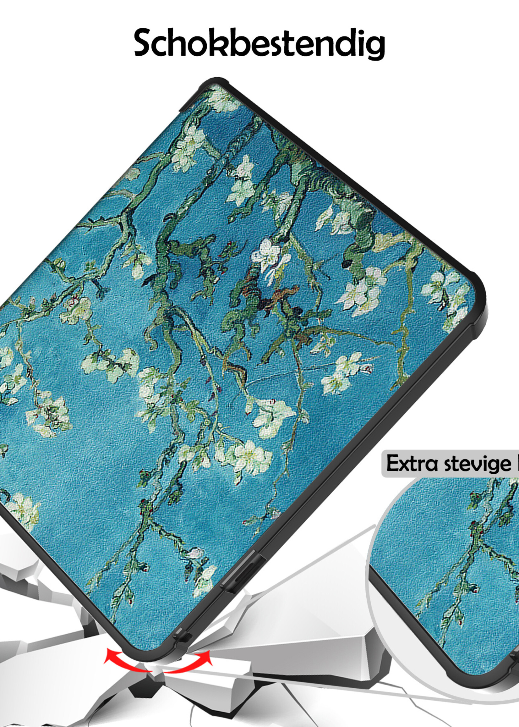 LUQ Hoesje Geschikt voor Kobo Libra 2 Hoes Bescherm Hoesje Case Luxe Sleep Cover Met Screenprotector - Bloesem