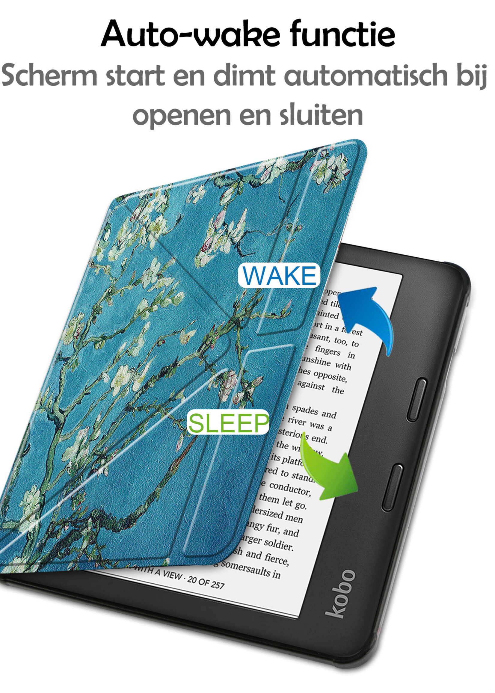 LUQ Hoesje Geschikt voor Kobo Libra 2 Hoes Bescherm Hoesje Case Luxe Sleep Cover Met Screenprotector - Bloesem