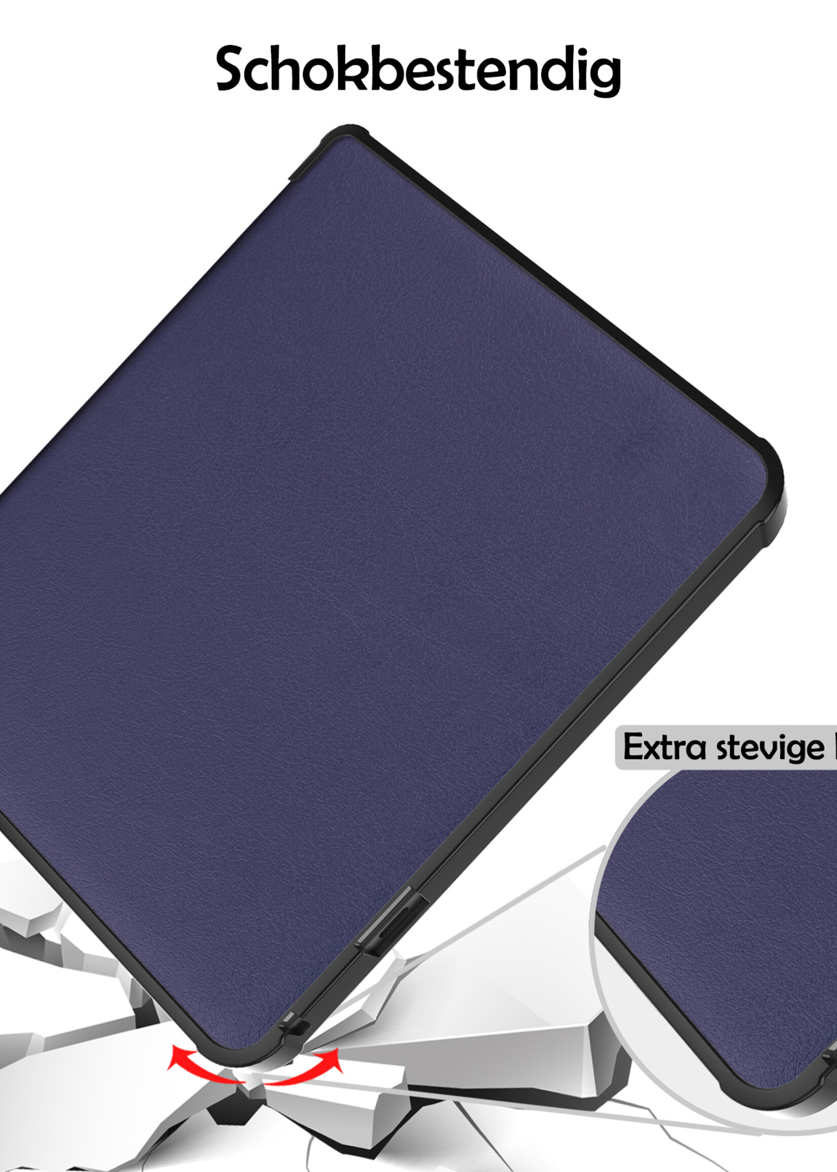 LUQ Hoesje Geschikt voor Kobo Libra 2 Hoes Bescherm Hoesje Case Luxe Sleep Cover Met Screenprotector - Donkerblauw