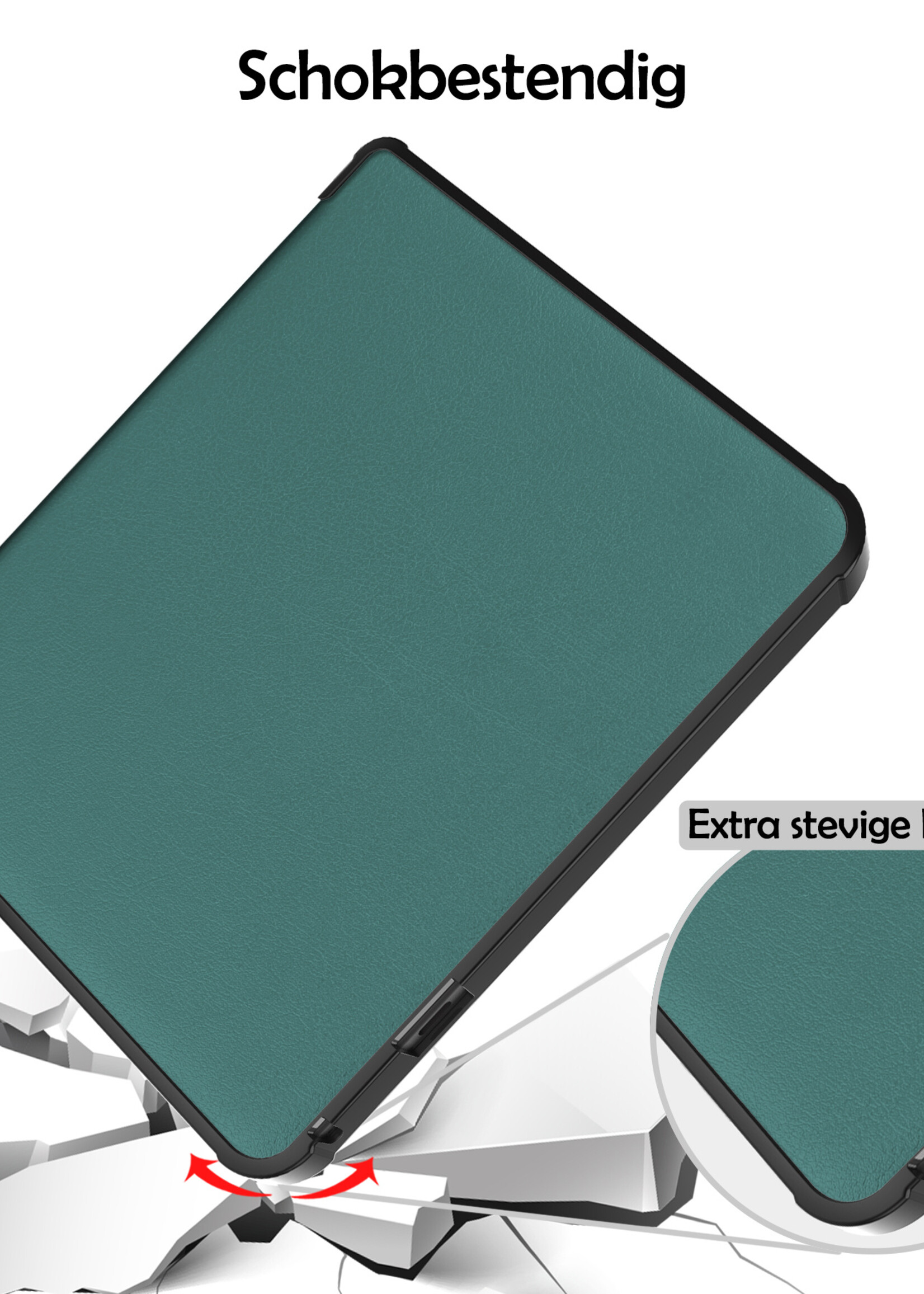 LUQ Hoesje Geschikt voor Kobo Libra 2 Hoes Bescherm Hoesje Case Luxe Sleep Cover Met Screenprotector - Donkergroen