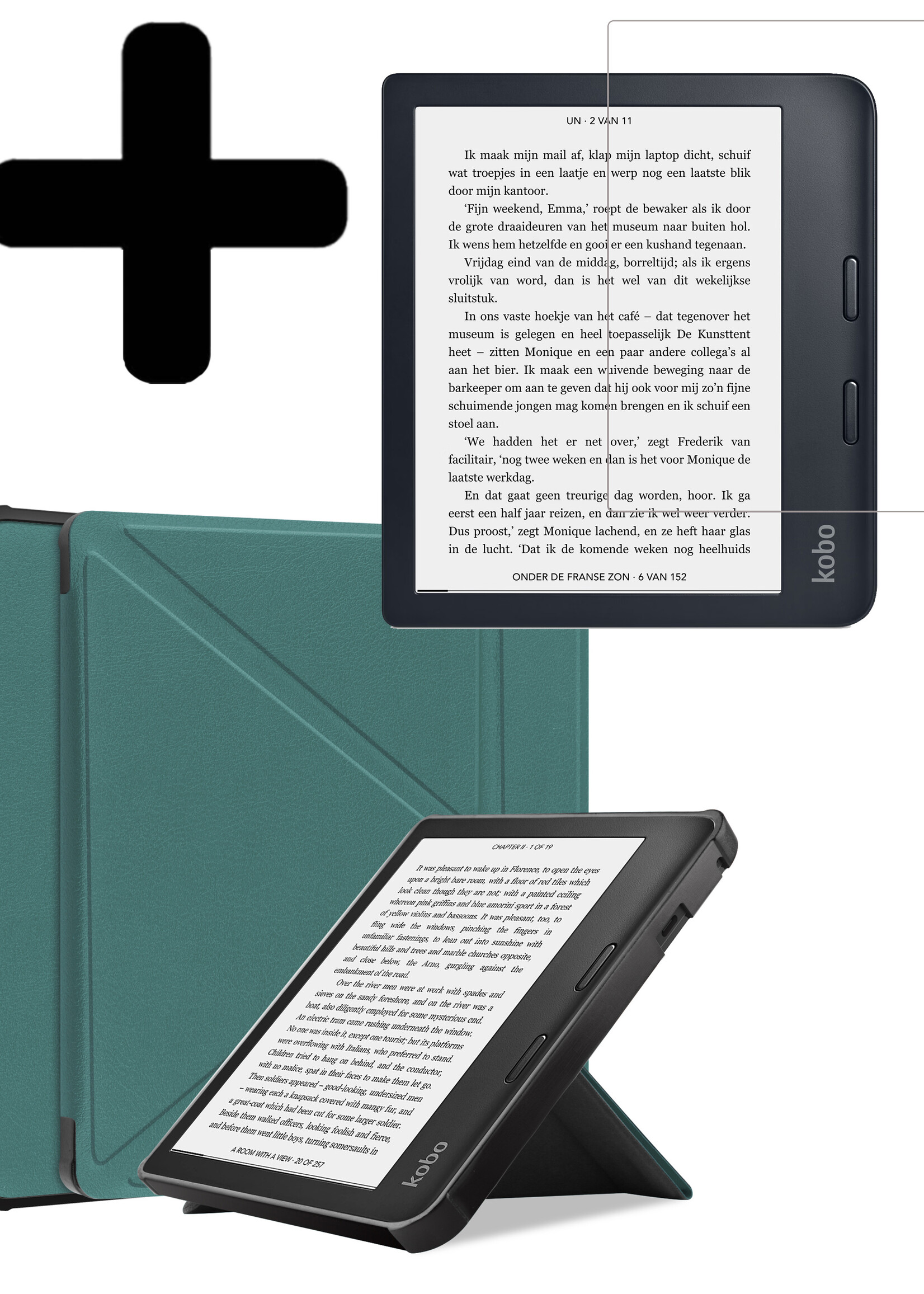 LUQ Hoesje Geschikt voor Kobo Libra 2 Hoes Bescherm Hoesje Case Luxe Sleep Cover Met Screenprotector - Donkergroen