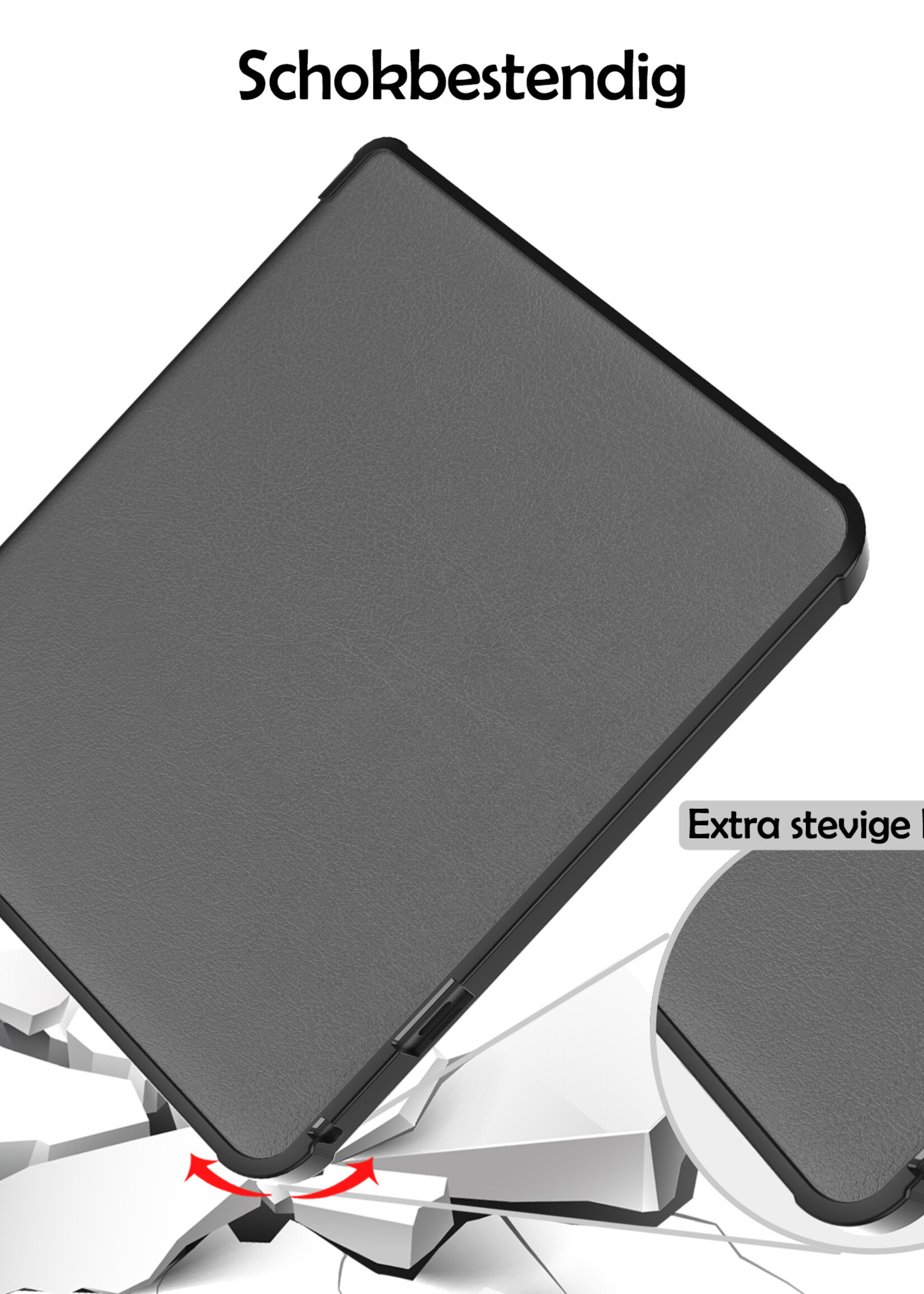 LUQ Hoesje Geschikt voor Kobo Libra 2 Hoes Bescherm Hoesje Case Luxe Sleep Cover Met Screenprotector - Grijs