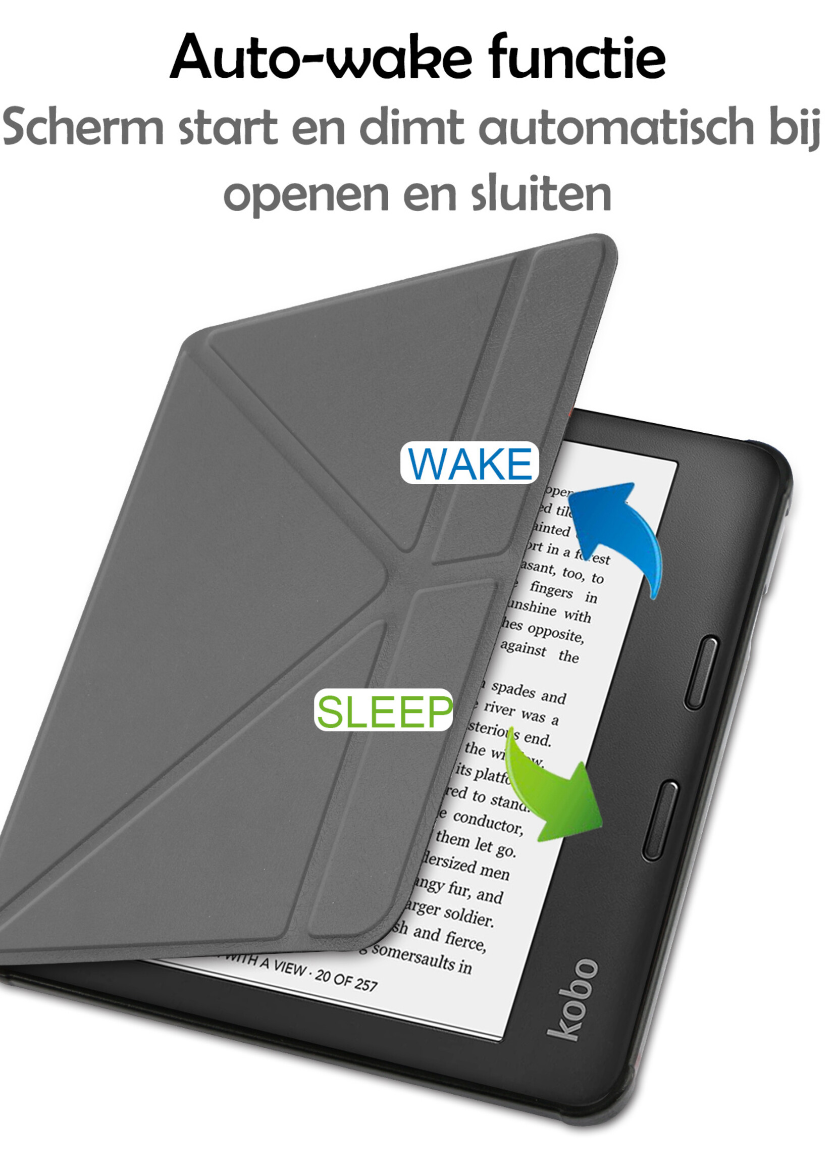 LUQ Hoesje Geschikt voor Kobo Libra 2 Hoes Bescherm Hoesje Case Luxe Sleep Cover Met Screenprotector - Grijs