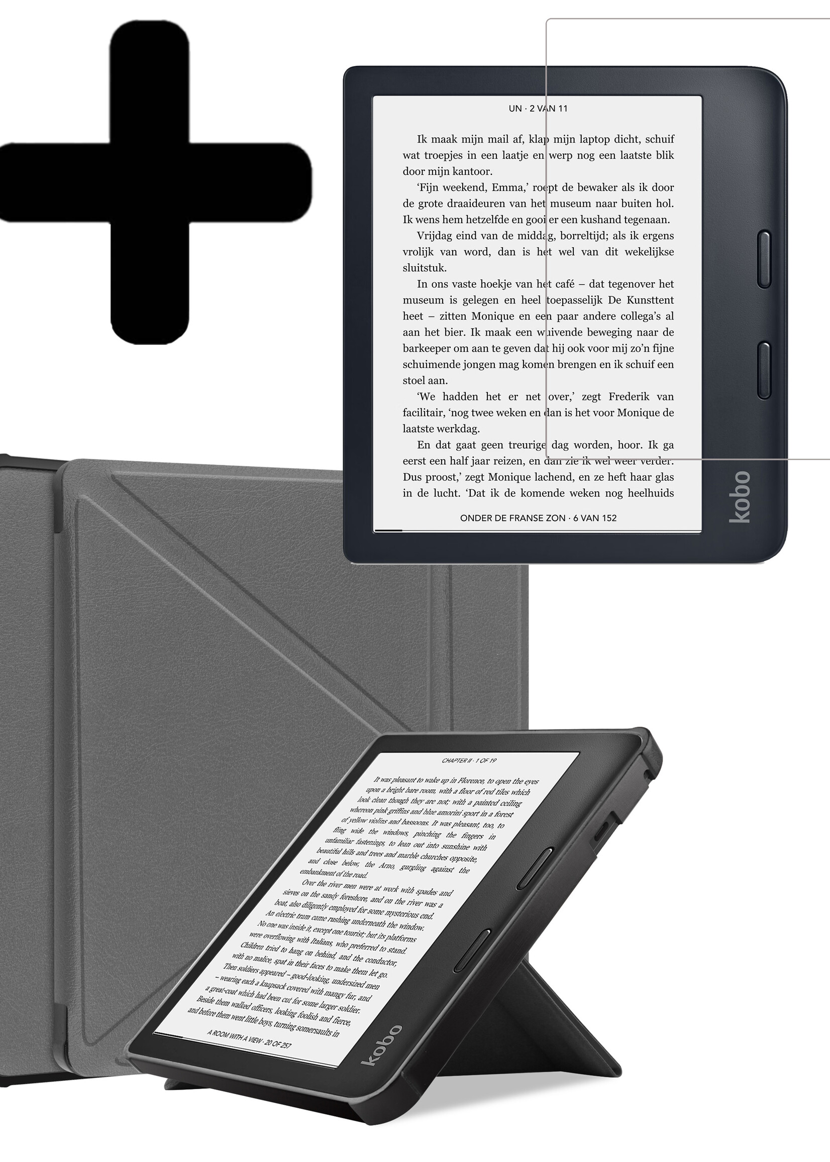 LUQ Hoesje Geschikt voor Kobo Libra 2 Hoes Bescherm Hoesje Case Luxe Sleep Cover Met Screenprotector - Grijs