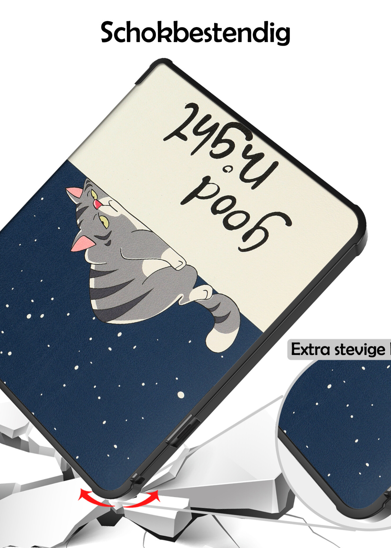 LUQ Hoesje Geschikt voor Kobo Libra 2 Hoes Bescherm Hoesje Case Luxe Sleep Cover Met Screenprotector - Kat