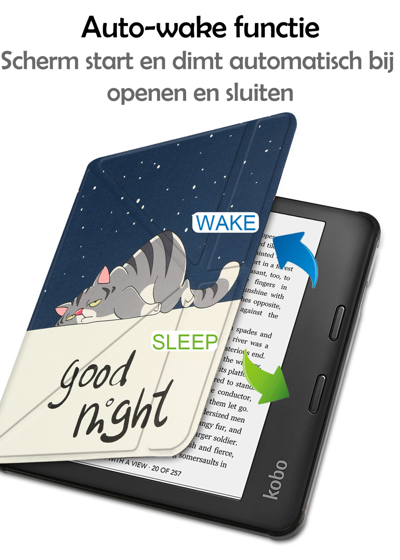LUQ Hoesje Geschikt voor Kobo Libra 2 Hoes Bescherm Hoesje Case Luxe Sleep Cover Met Screenprotector - Kat
