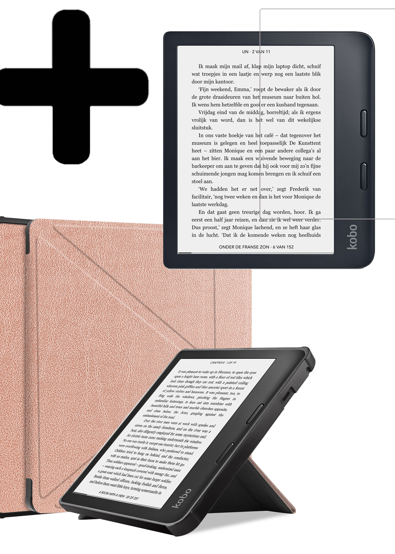 LUQ Hoesje Geschikt voor Kobo Libra 2 Hoes Bescherm Hoesje Case Luxe Sleep Cover Met Screenprotector - Rosé Goud