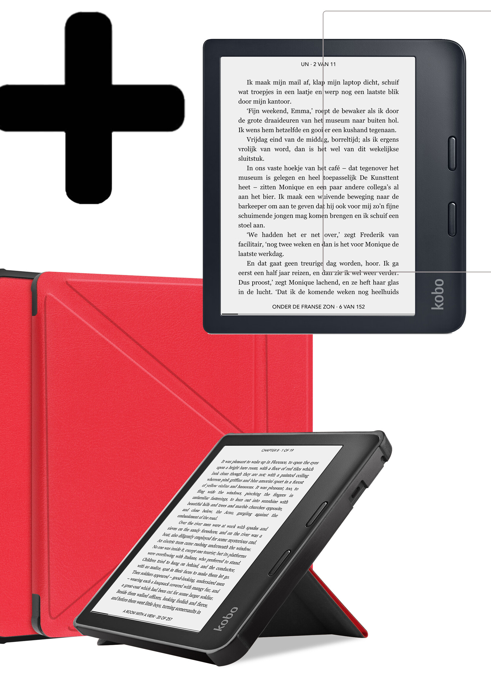 LUQ Hoesje Geschikt voor Kobo Libra 2 Hoes Bescherm Hoesje Case Luxe Sleep Cover Met Screenprotector - Rood