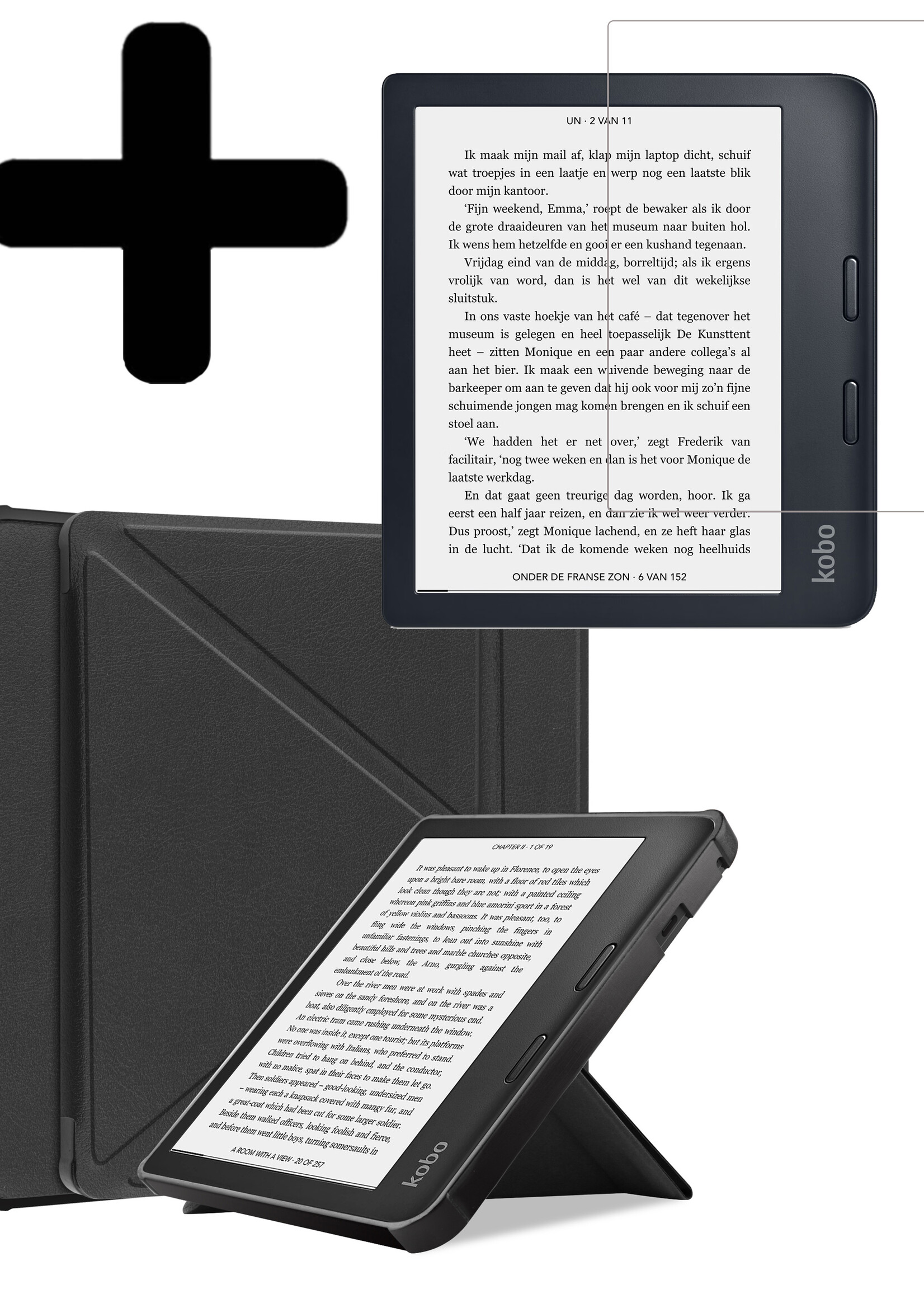 LUQ Hoesje Geschikt voor Kobo Libra 2 Hoes Bescherm Hoesje Case Luxe Sleep Cover Met Screenprotector - Zwart