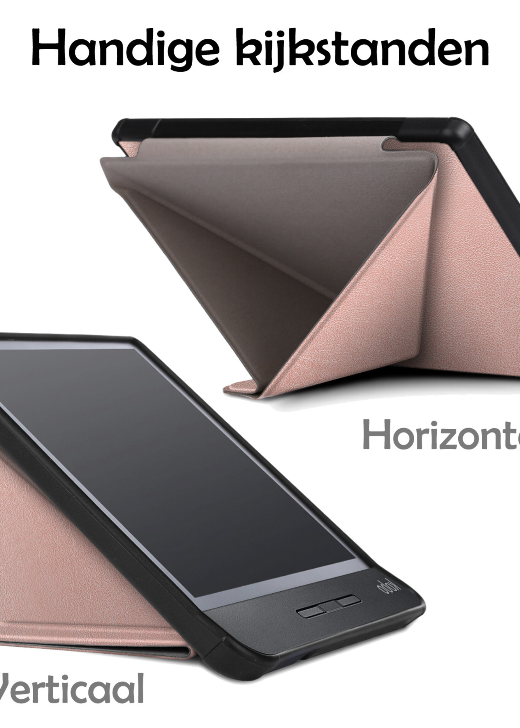 LUQ Hoesje Geschikt voor Kobo Libra H2O Hoes Bescherm Hoesje Case Luxe Sleep Cover Met Screenprotector - Rosé Goud