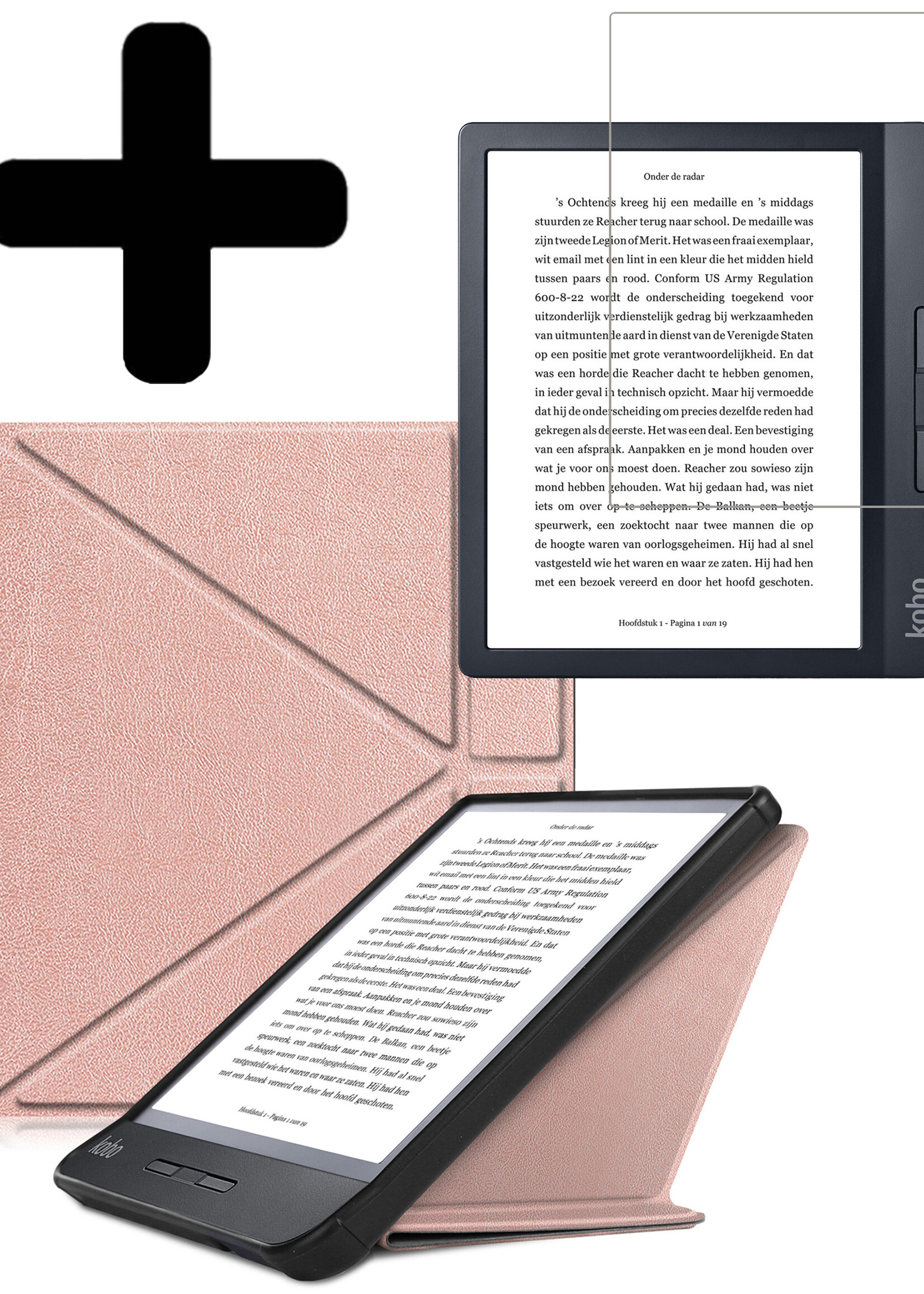 LUQ Hoesje Geschikt voor Kobo Libra H2O Hoes Bescherm Hoesje Case Luxe Sleep Cover Met Screenprotector - Rosé Goud