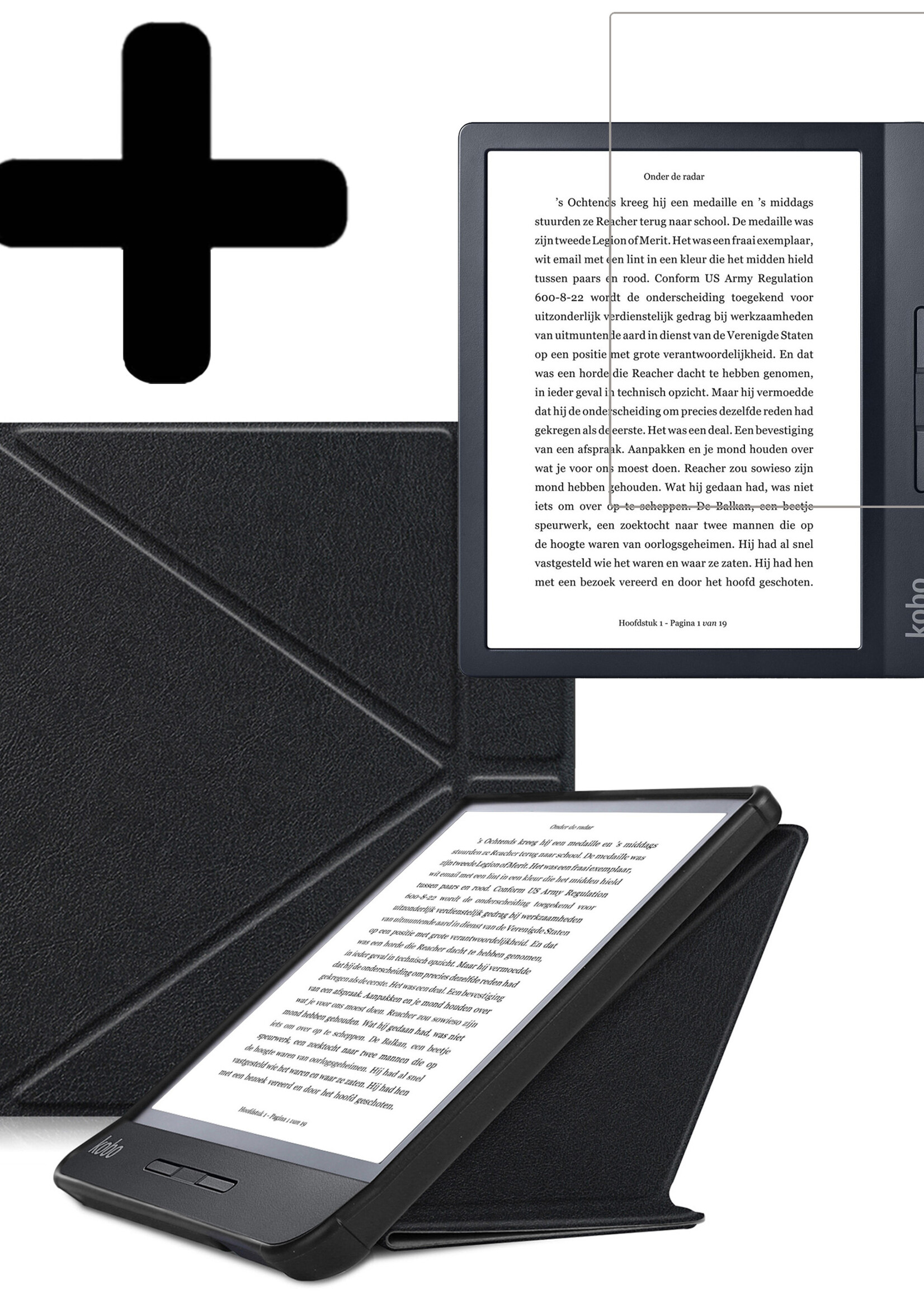 LUQ Hoesje Geschikt voor Kobo Libra H2O Hoes Bescherm Hoesje Case Luxe Sleep Cover Met Screenprotector - Zwart