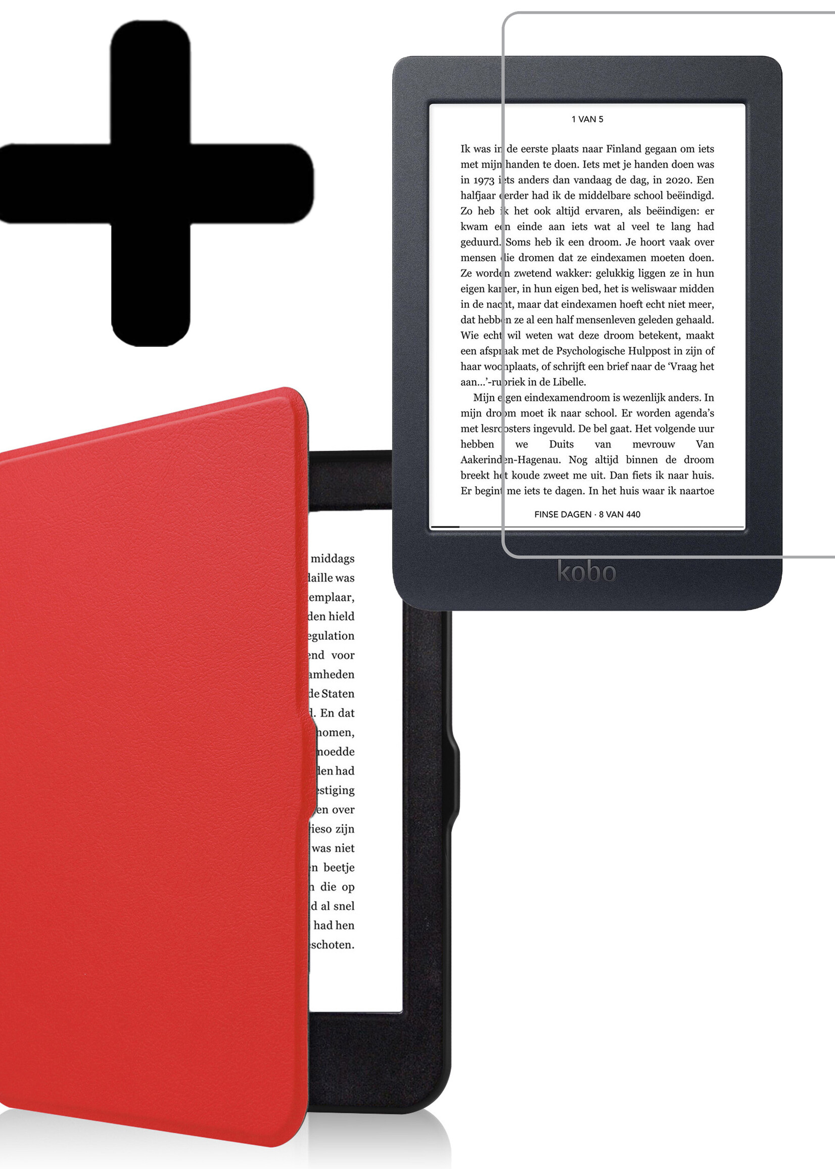 LUQ Hoesje Geschikt voor Kobo Nia Hoes Bescherm Hoesje Case Luxe Sleep Cover Met Screenprotector - Rood