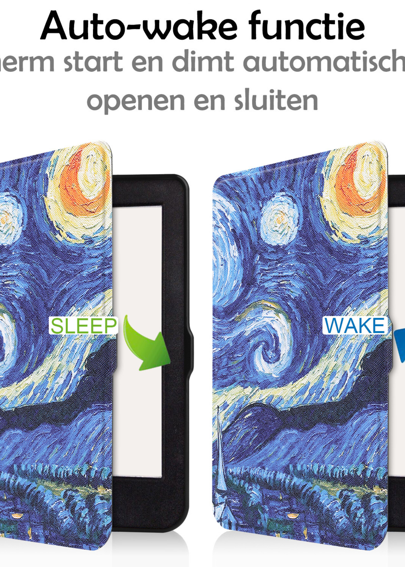 LUQ Hoesje Geschikt voor Kobo Nia Hoes Bescherm Hoesje Case Luxe Sleep Cover Met Screenprotector - Sterrenhemel