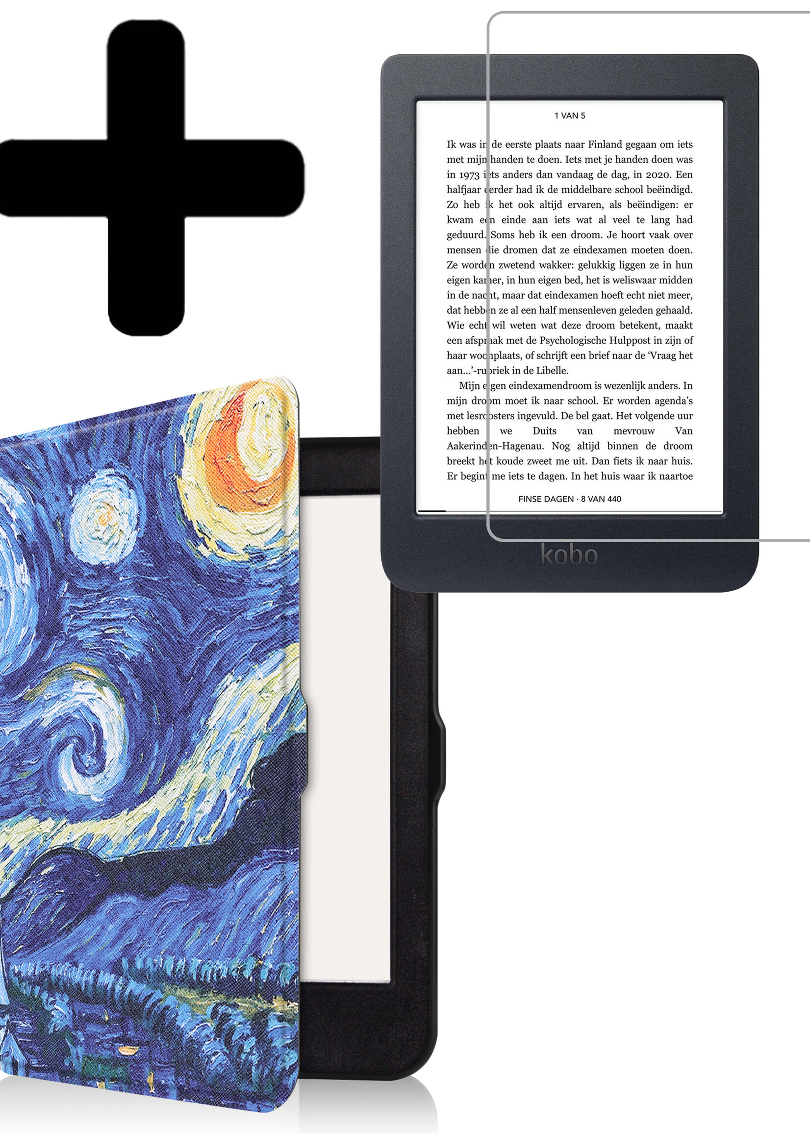 LUQ Hoesje Geschikt voor Kobo Nia Hoes Bescherm Hoesje Case Luxe Sleep Cover Met Screenprotector - Sterrenhemel
