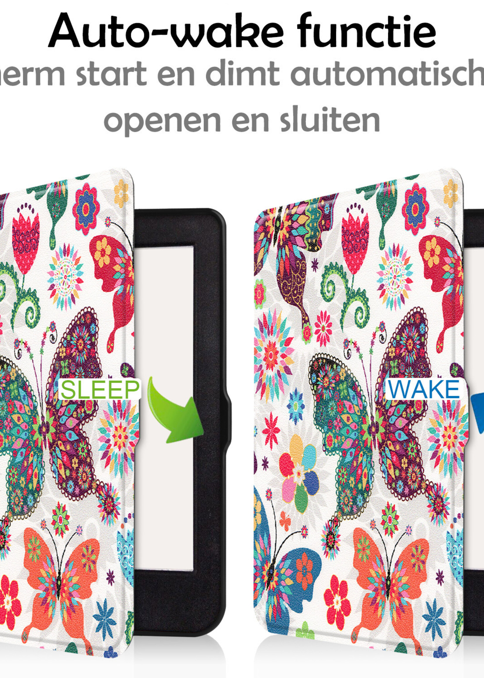 LUQ Hoesje Geschikt voor Kobo Nia Hoes Bescherm Hoesje Case Luxe Sleep Cover Met Screenprotector - Vlinders