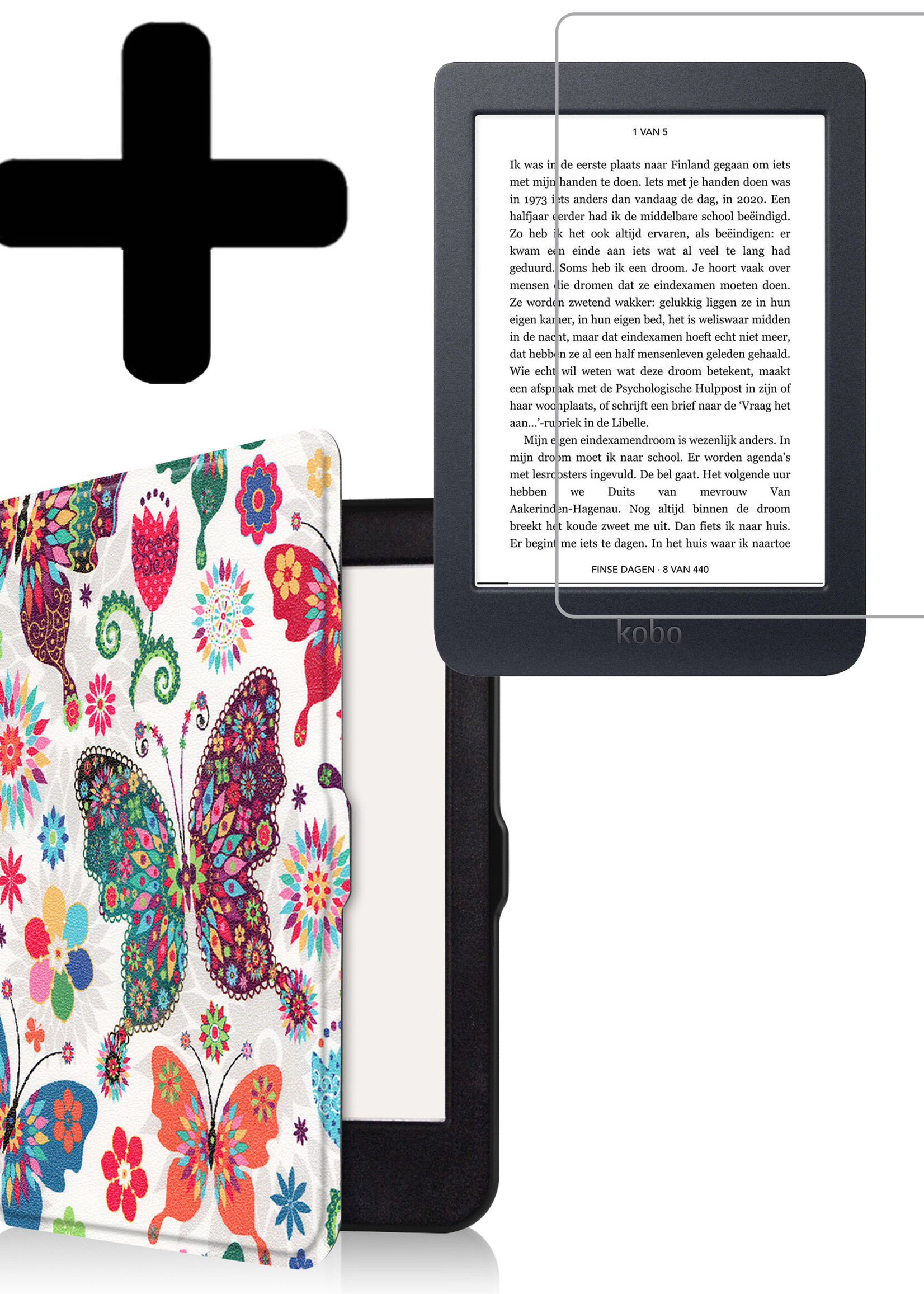 LUQ Hoesje Geschikt voor Kobo Nia Hoes Bescherm Hoesje Case Luxe Sleep Cover Met Screenprotector - Vlinders