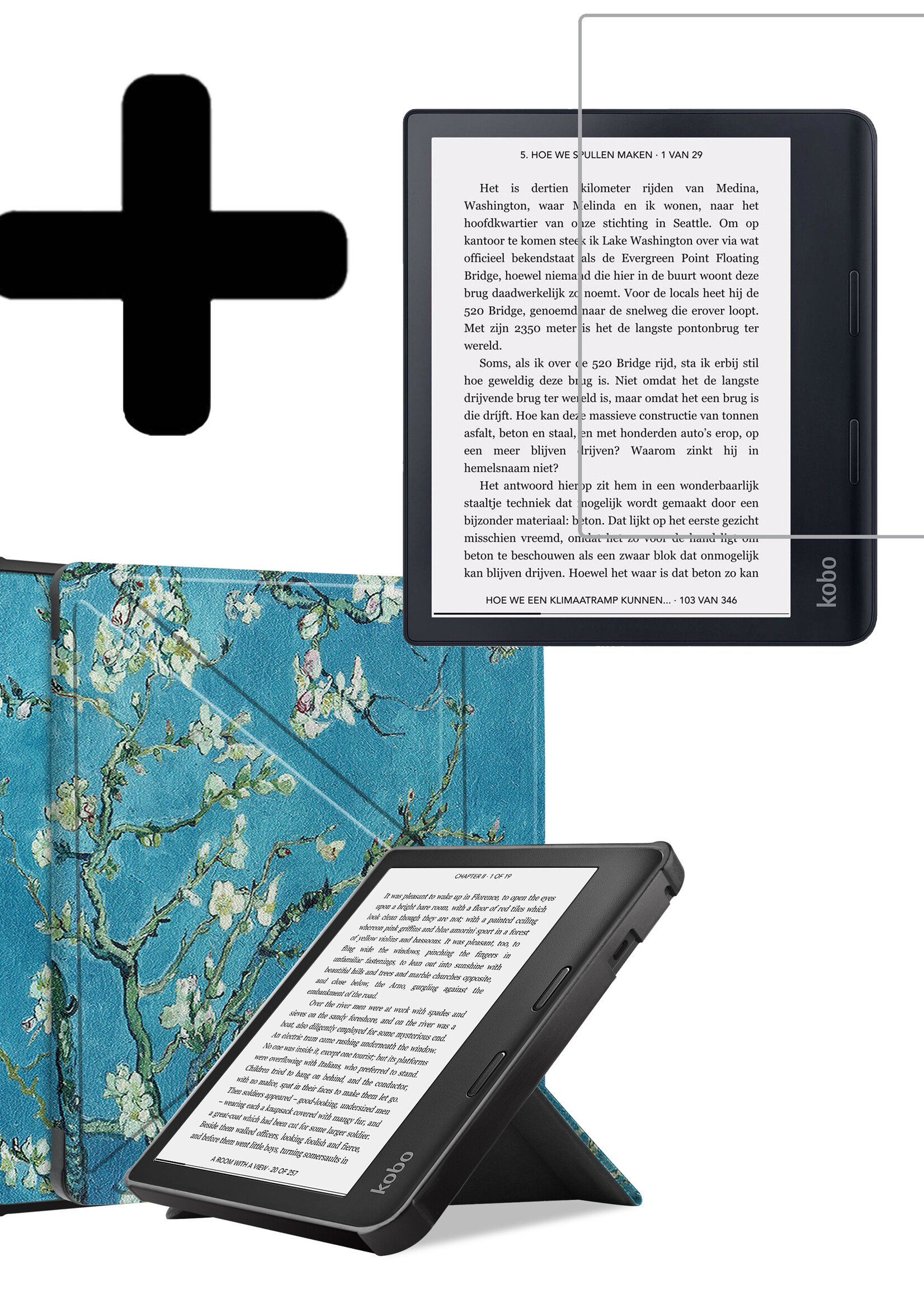 LUQ Hoesje Geschikt voor Kobo Sage Hoes Bescherm Hoesje Case Luxe Sleep Cover Met Screenprotector - Bloesem