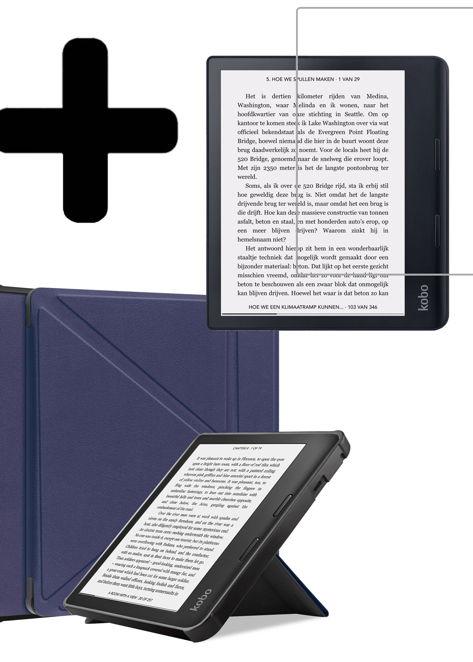 LUQ Hoesje Geschikt voor Kobo Sage Hoes Bescherm Hoesje Case Luxe Sleep Cover Met Screenprotector - Donkerblauw