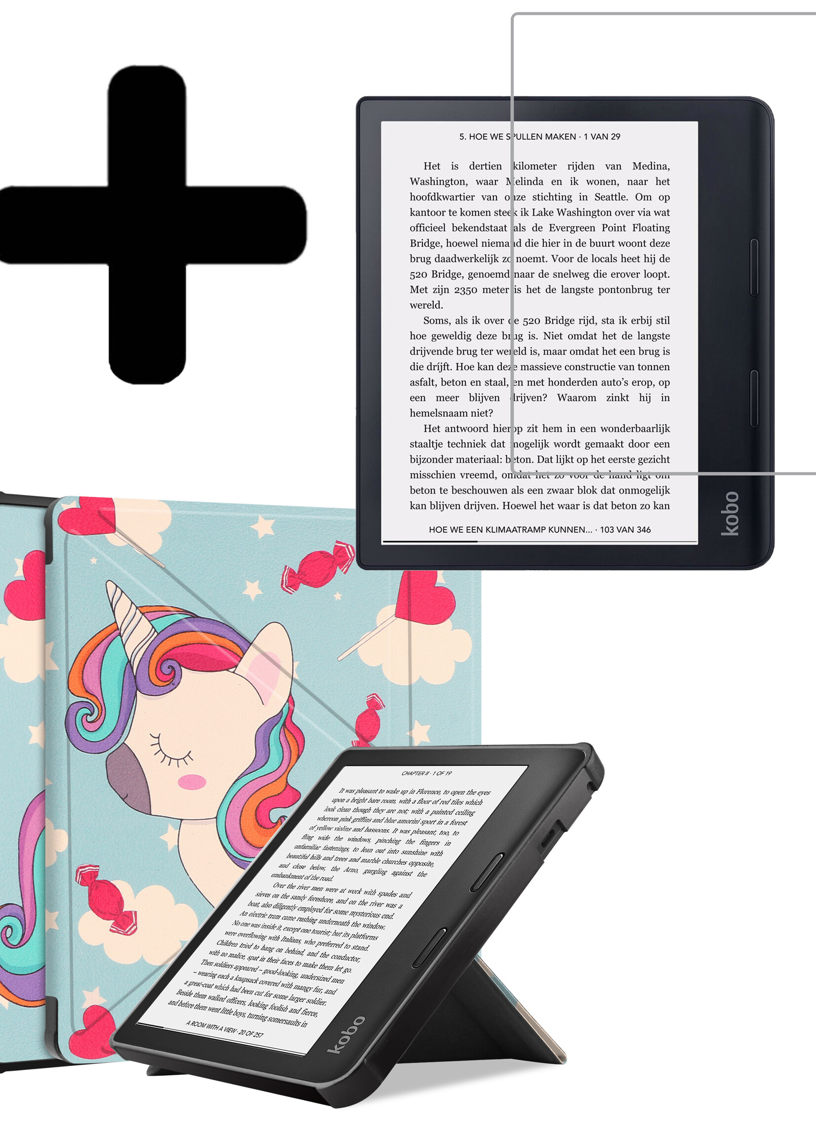 LUQ Hoesje Geschikt voor Kobo Sage Hoes Bescherm Hoesje Case Luxe Sleep Cover Met Screenprotector - Eenhoorn