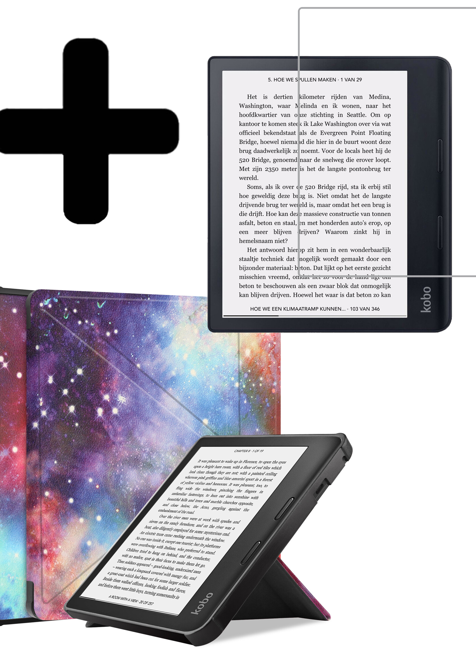 LUQ Hoesje Geschikt voor Kobo Sage Hoes Bescherm Hoesje Case Luxe Sleep Cover Met Screenprotector - Galaxy