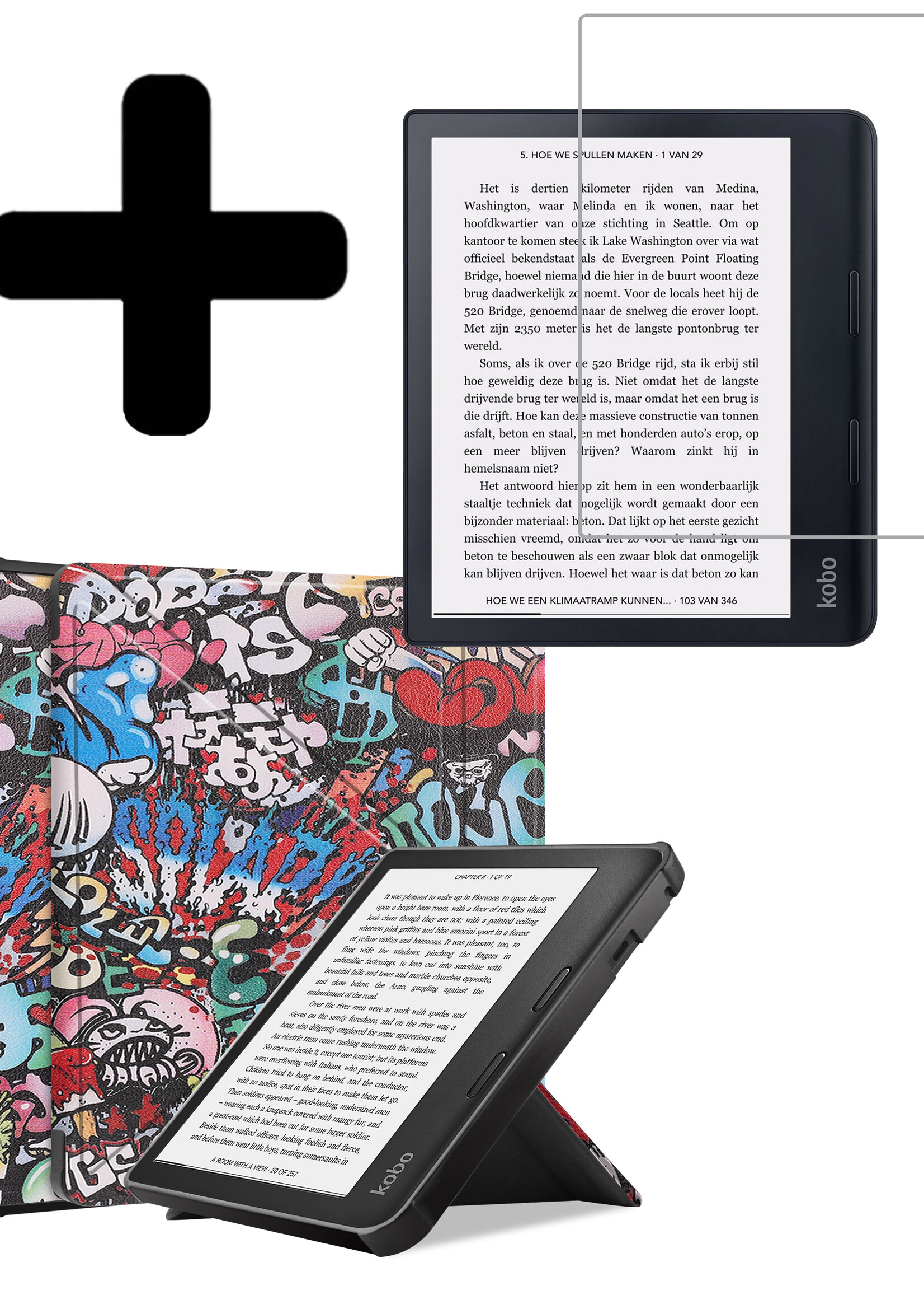 LUQ Hoesje Geschikt voor Kobo Sage Hoes Bescherm Hoesje Case Luxe Sleep Cover Met Screenprotector - Graffity