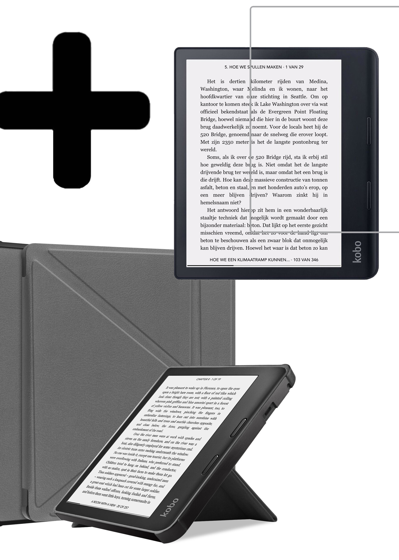 LUQ Hoesje Geschikt voor Kobo Sage Hoes Bescherm Hoesje Case Luxe Sleep Cover Met Screenprotector - Grijs