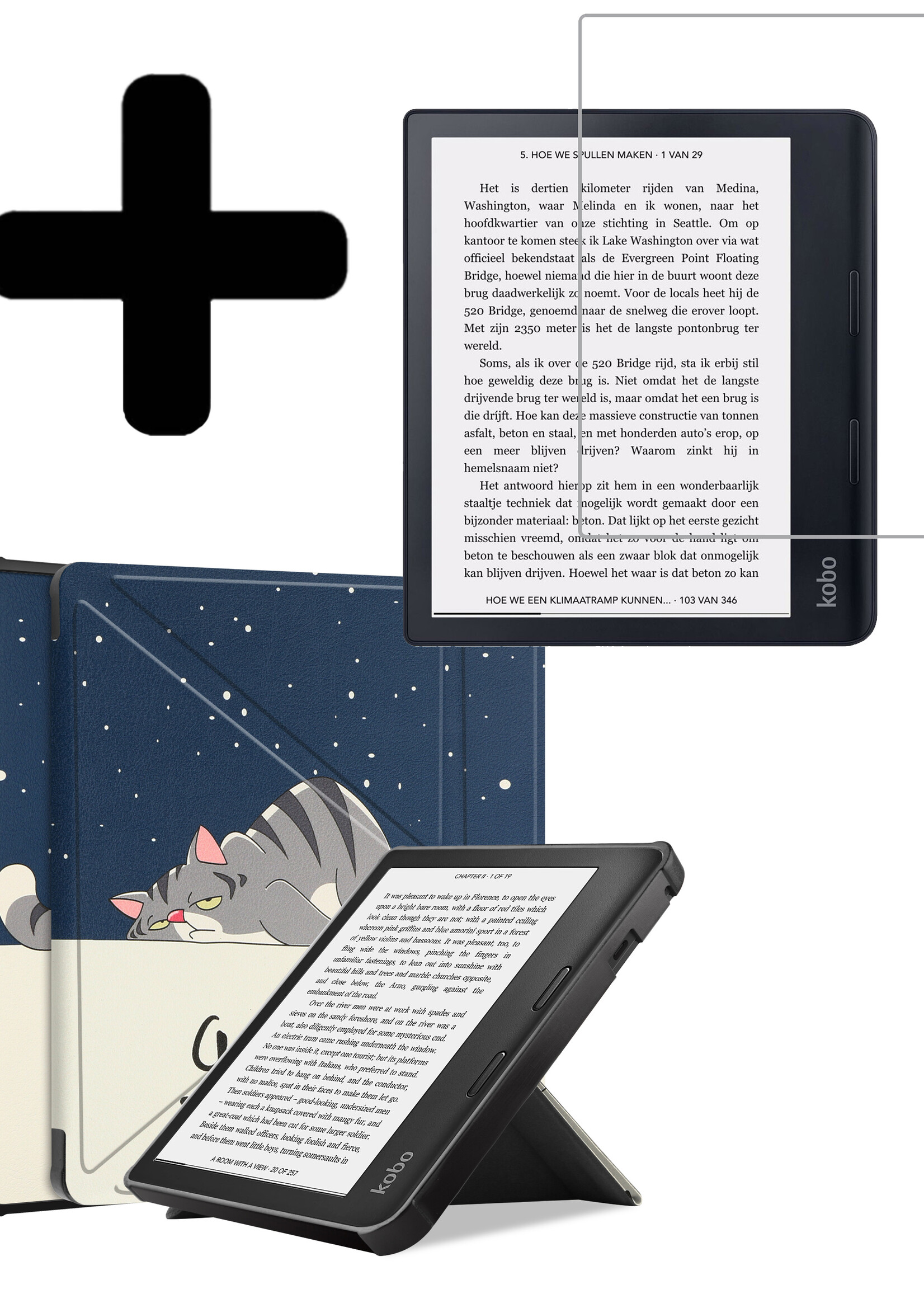 LUQ Hoesje Geschikt voor Kobo Sage Hoes Bescherm Hoesje Case Luxe Sleep Cover Met Screenprotector - Kat