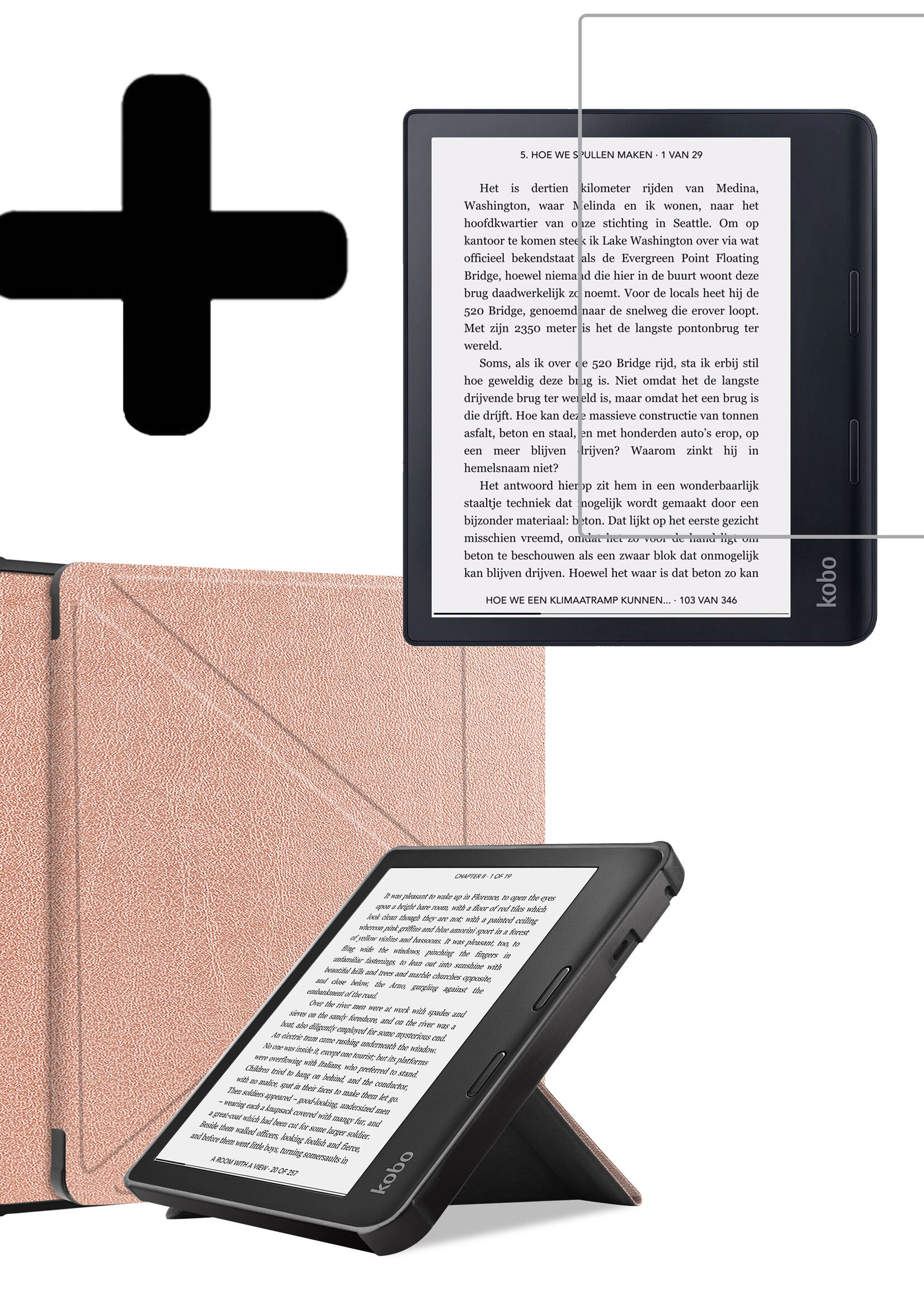 LUQ Hoesje Geschikt voor Kobo Sage Hoes Bescherm Hoesje Case Luxe Sleep Cover Met Screenprotector - Rosé Goud