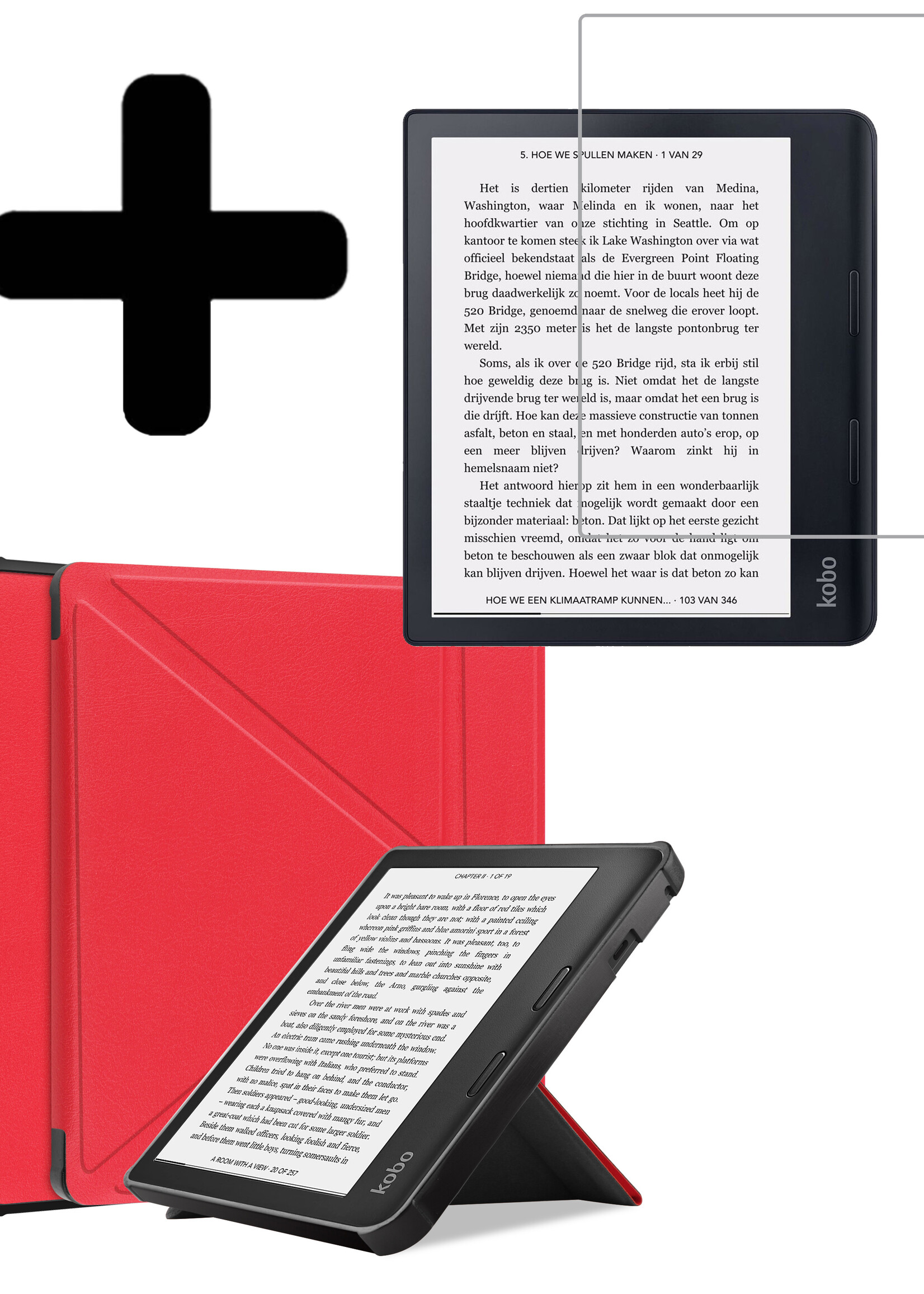 LUQ Hoesje Geschikt voor Kobo Sage Hoes Bescherm Hoesje Case Luxe Sleep Cover Met Screenprotector - Rood