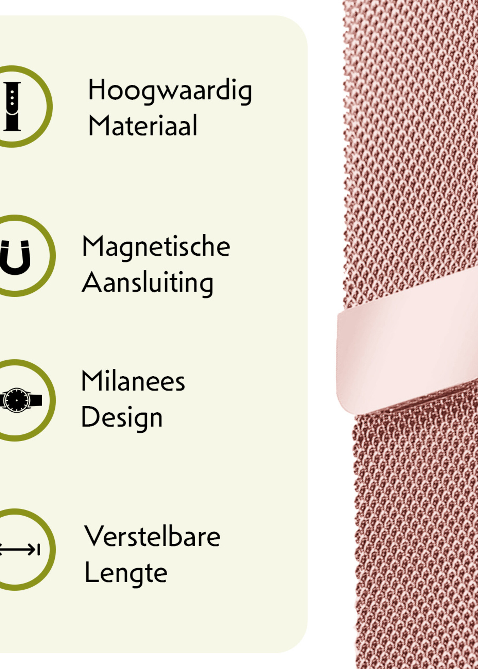 LUQ Bandje Geschikt voor Samsung Watch 4 Bandje Milanees - Horlogebandje Geschikt voor Samsung Galaxy Watch 4 Milanese Horlogeband Met Magneetsluiting - Rose Goud