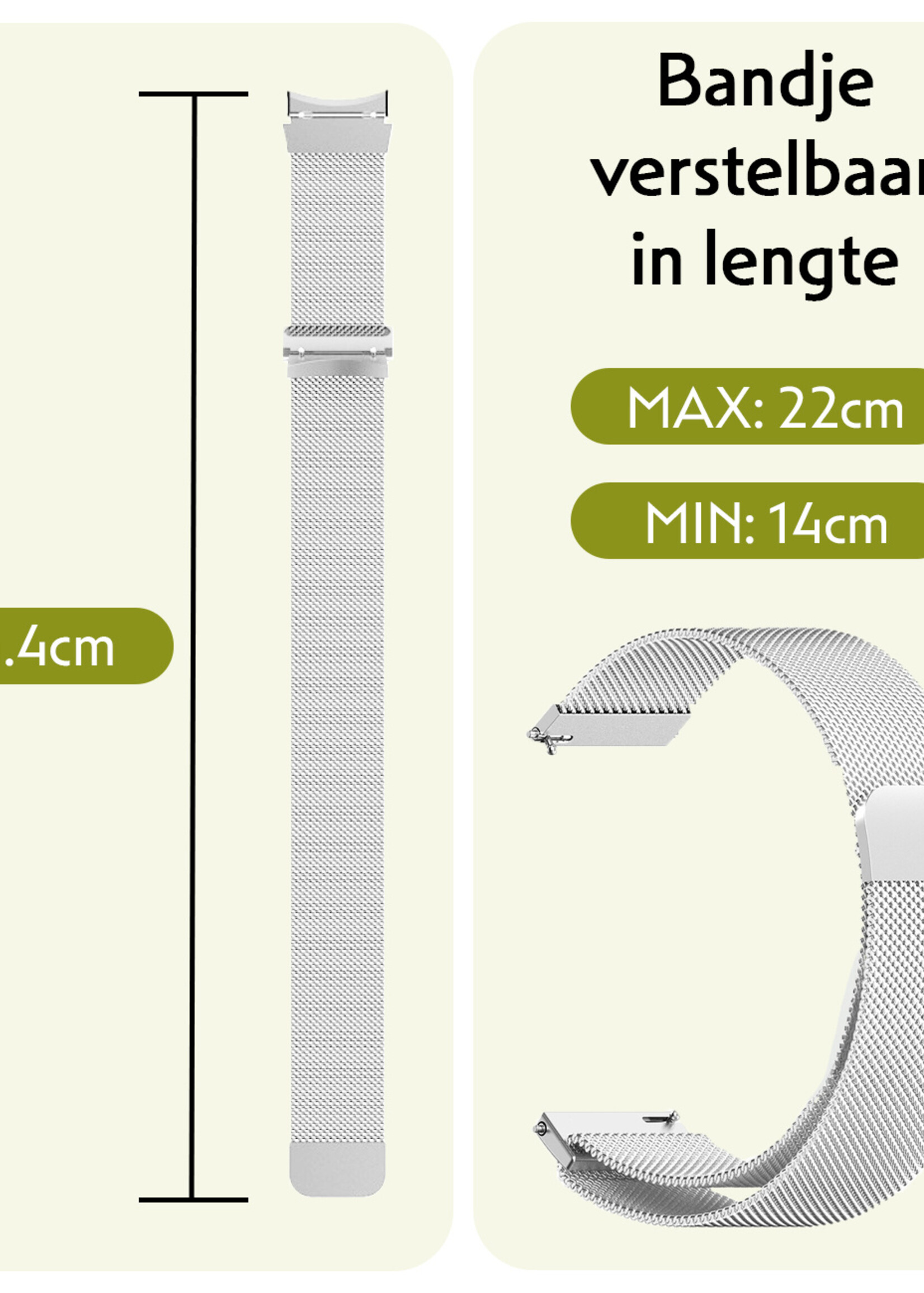 LUQ Bandje Geschikt voor Samsung Watch 4 Bandje Milanees - Horlogebandje Geschikt voor Samsung Galaxy Watch 4 Milanese Horlogeband Met Magneetsluiting - Zilver