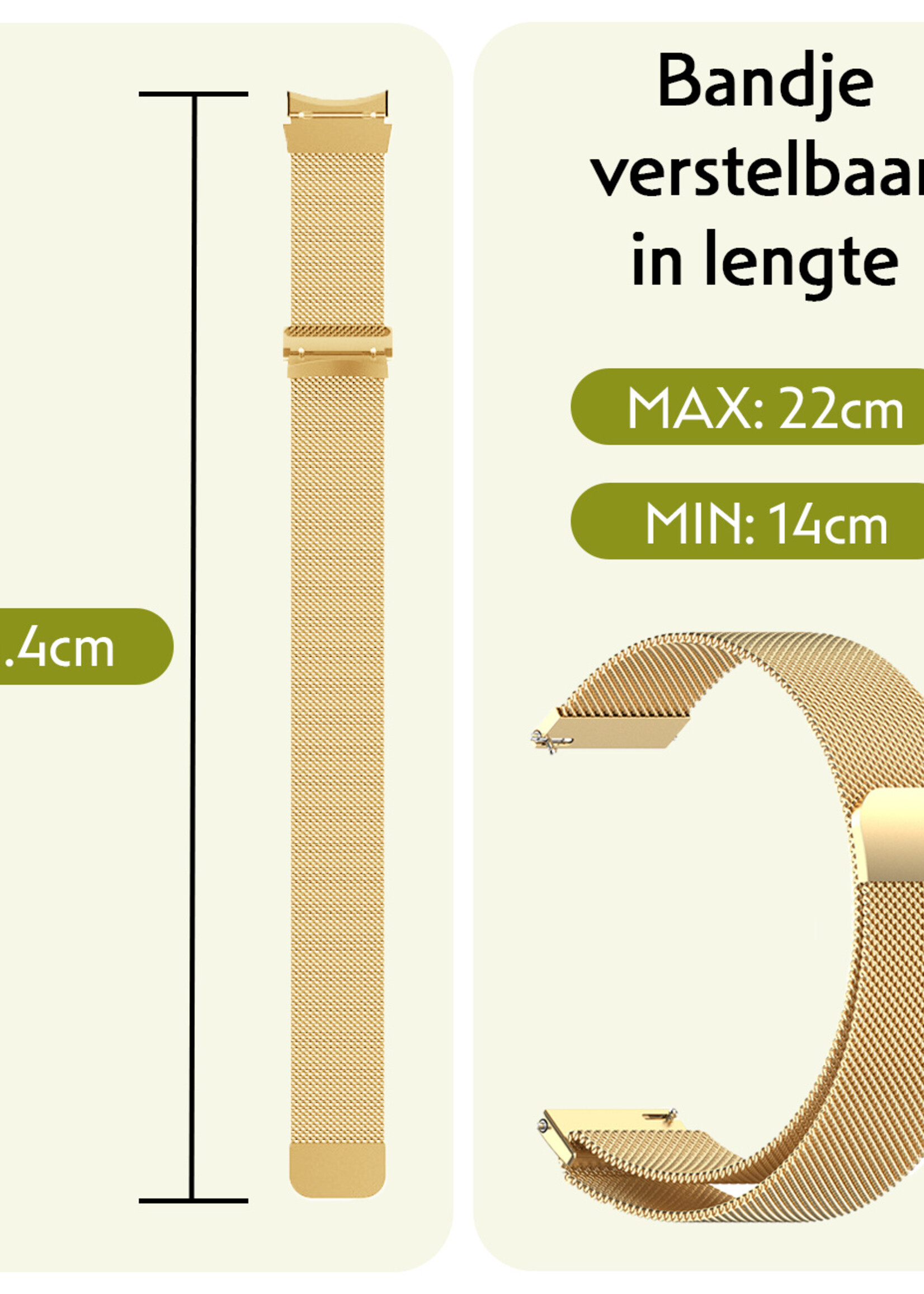 LUQ Bandje Geschikt voor Samsung Watch 5 Bandje Milanees - Horlogebandje Geschikt voor Samsung Galaxy Watch 5 Milanese Horlogeband Met Magneetsluiting - Goud