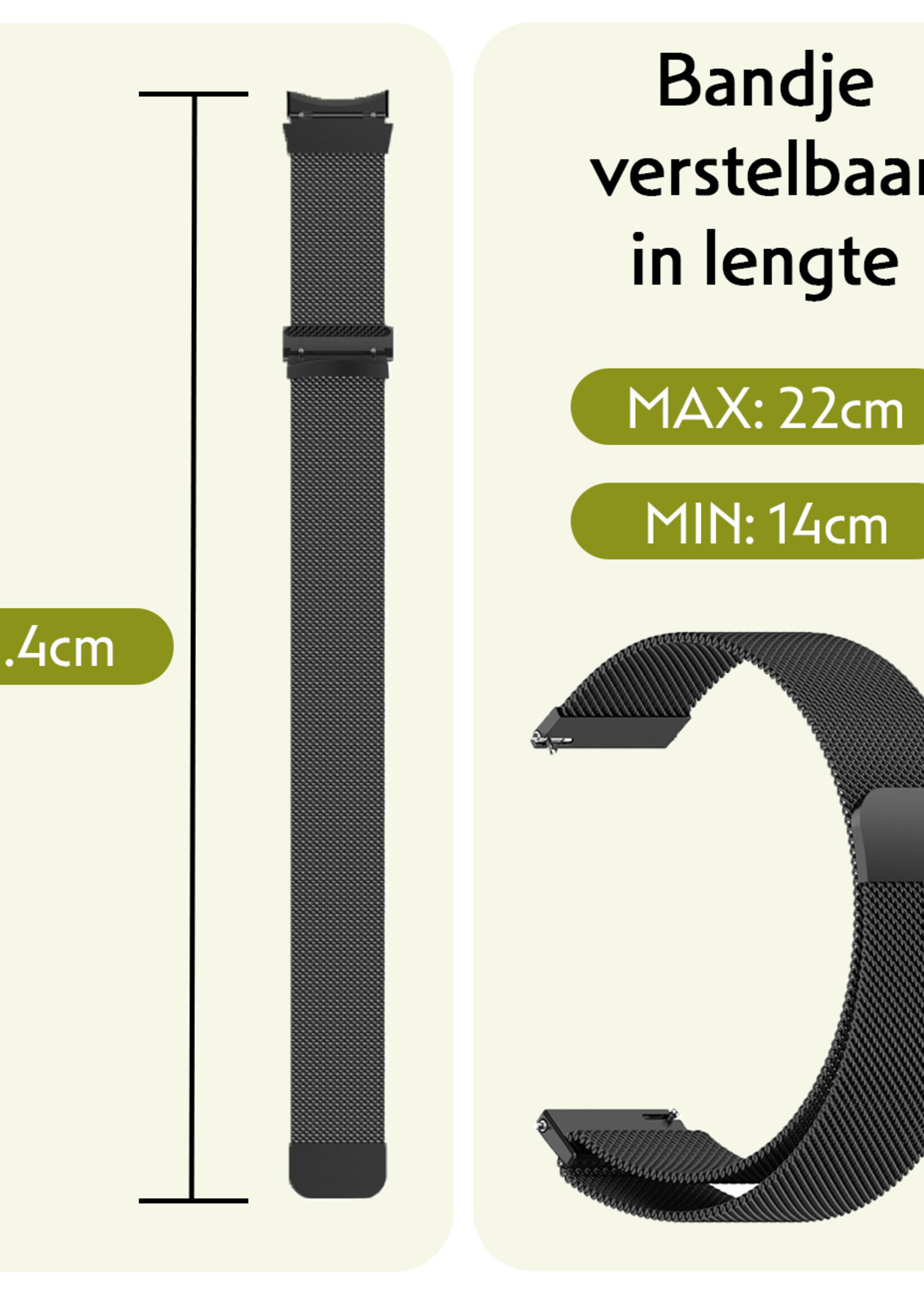 LUQ Bandje Geschikt voor Samsung Watch 5 Bandje Milanees - Horlogebandje Geschikt voor Samsung Galaxy Watch 5 Milanese Horlogeband Met Magneetsluiting - Zwart