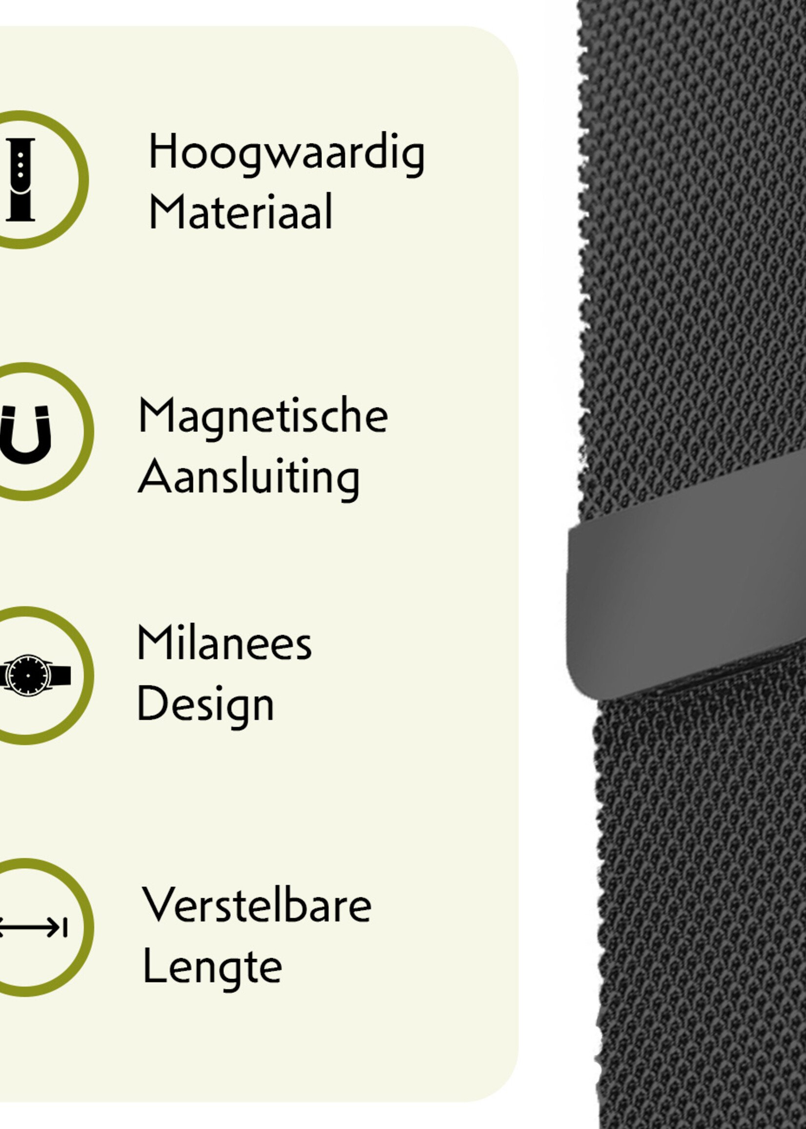 LUQ Bandje Geschikt voor Samsung Watch 6 Bandje Milanees - Horlogebandje Geschikt voor Samsung Galaxy Watch 6 Milanese Horlogeband Met Magneetsluiting - Zwart